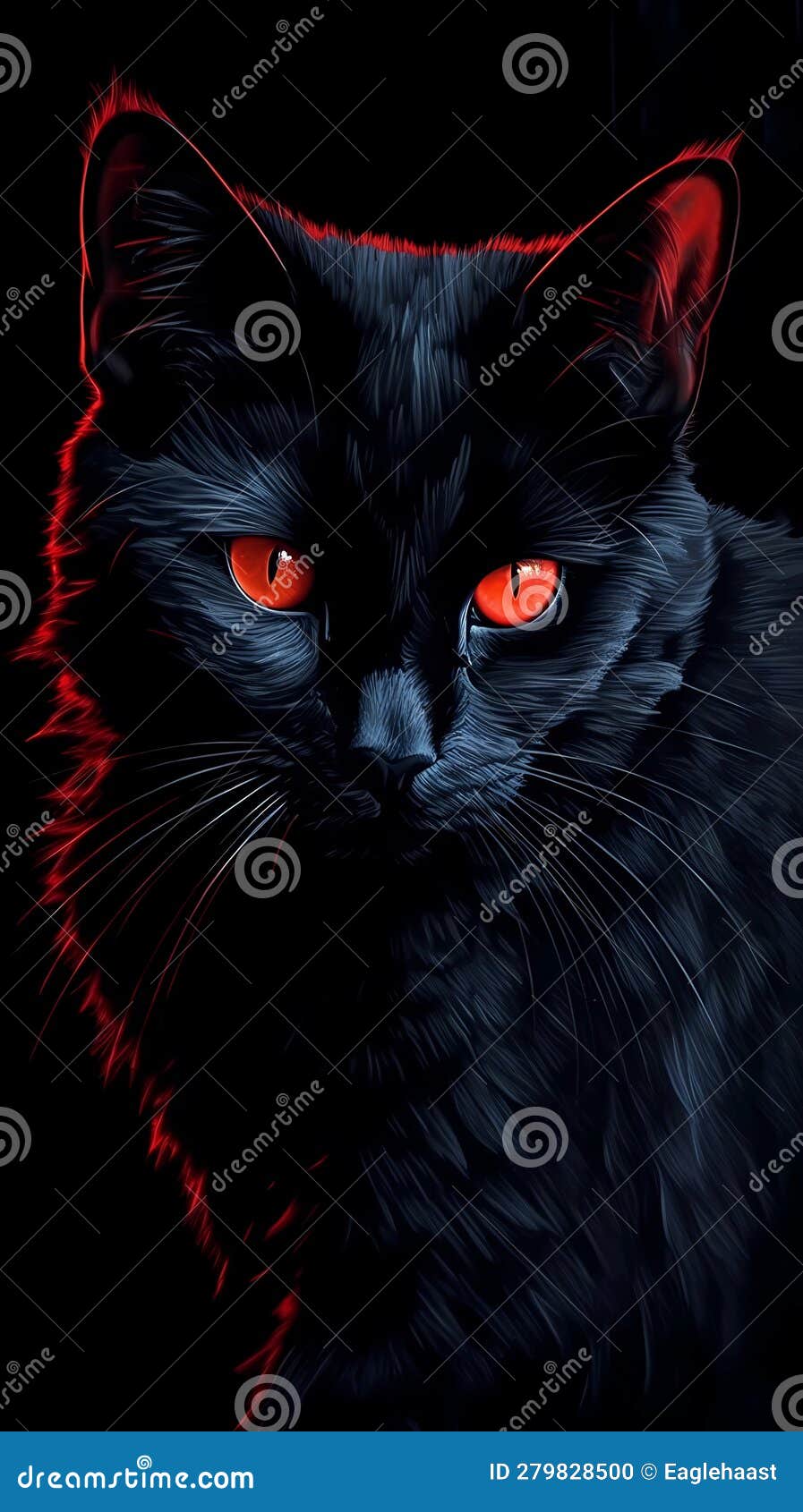 черная кошка с красными глазами, сердитая кошка черная и красная  фотография, сгенерированная помощником по генераторам. Иллюстрация штока -  иллюстрации насчитывающей картина, котенок: 279828500