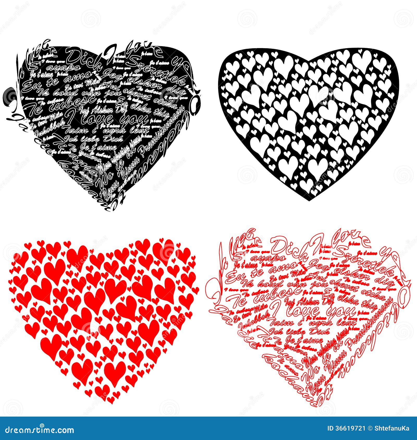 черное и красное сердце с сердцами и Lo слов I Иллюстрация вектора -  иллюстрации насчитывающей проиллюстрировано, праздник: 36619721