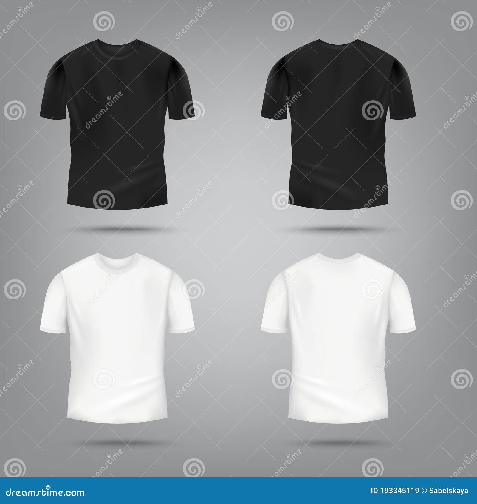 Черный и белый мужчина макет футболки расположен на передние и задние представления Иллюстрация вектора - иллюстрации насчитывающей рекламировать, розница: 193345119