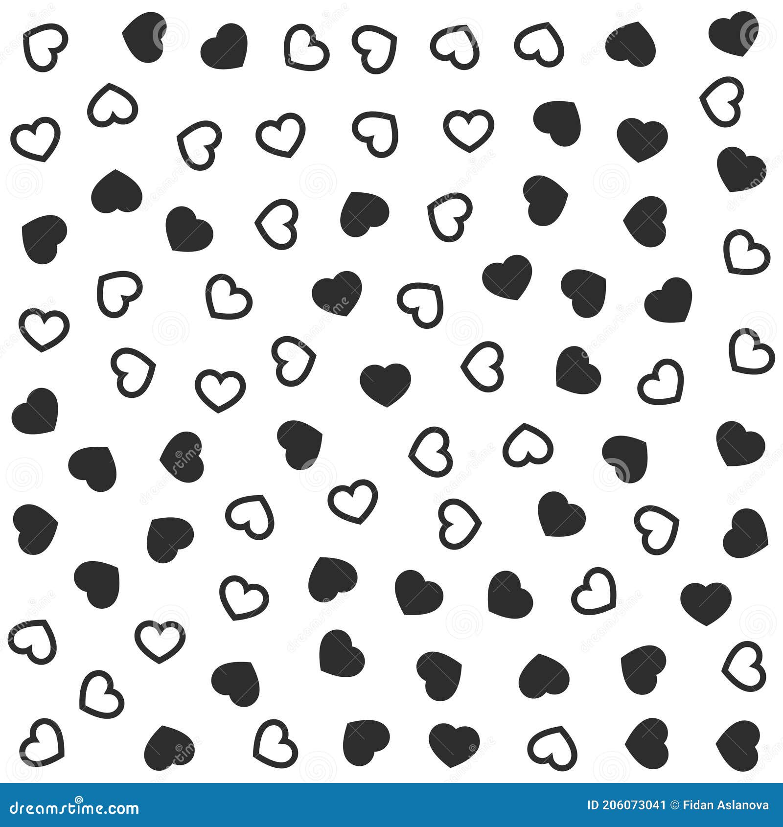 Black and White Pattern with Chaotic Hearts. Vector Love Background.  Stylish Valentine S Day Wallpaper Stock Vector - Illustration of wallpaper,  decor: 206073041