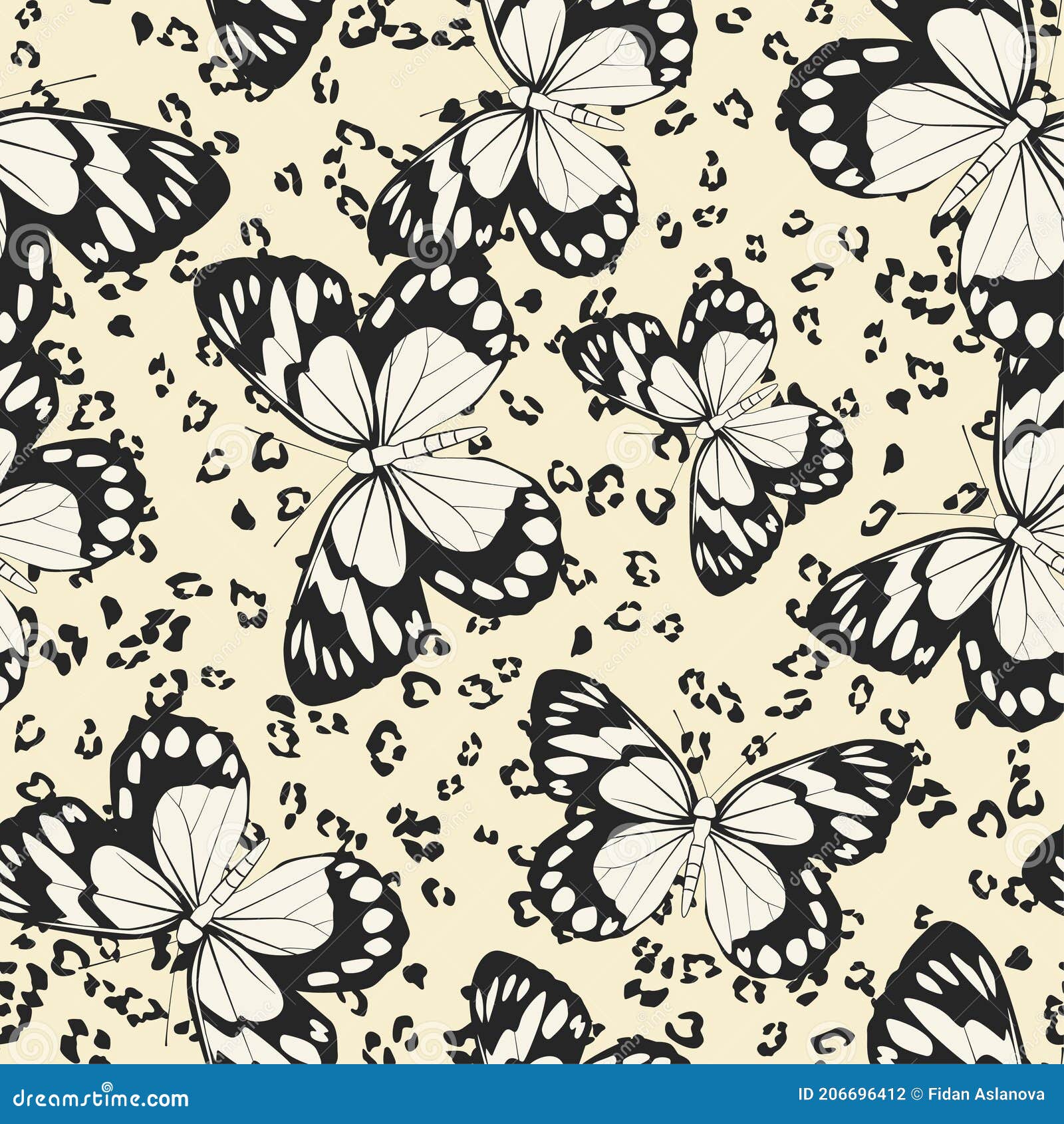 Seamless Vector Multicolor Butterflies Pattern. Butterfly on Leopard Print.  Trendy Animal Motif Wallpaper Stock Vector - Illustration of ð»ñ ,  multicolor: 206696412
