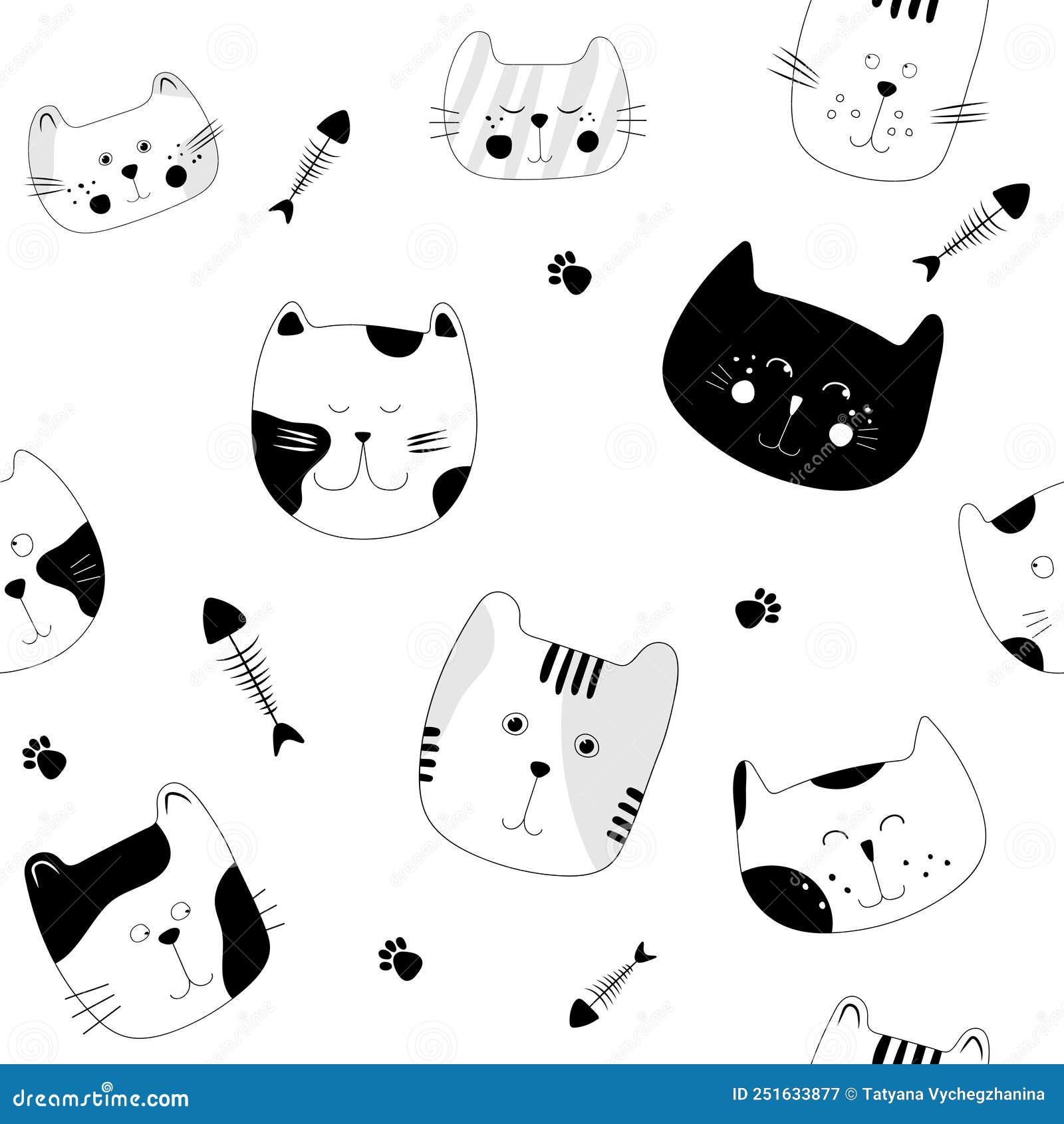 шаблон кошки иллюстрация штока. иллюстрации насчитывающей шарж - 251633877