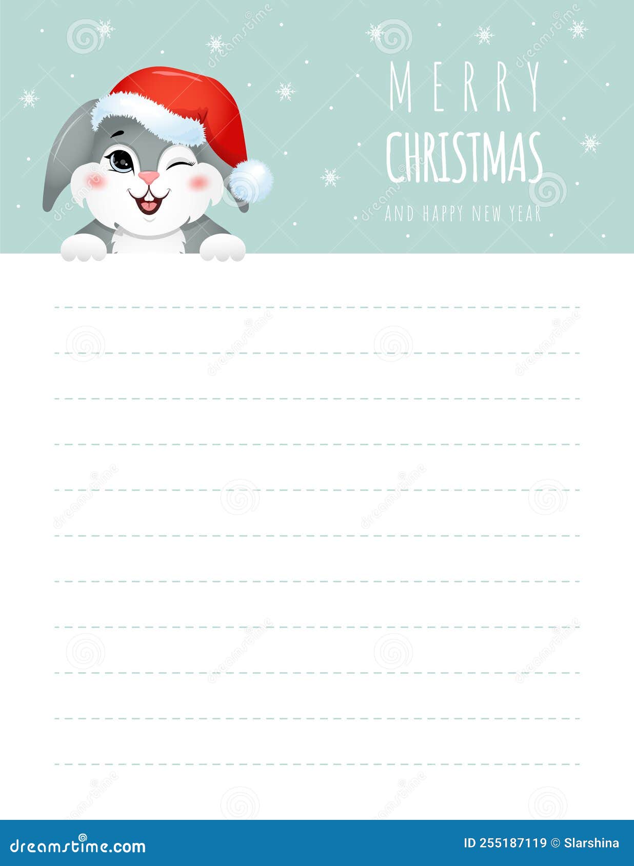 шаблон письма Санта Клаусу. христмас-макет с милым кроликом для списков  пожеланий поздравительные открытки и приглашения Иллюстрация вектора -  иллюстрации насчитывающей рождество, дело: 255187119