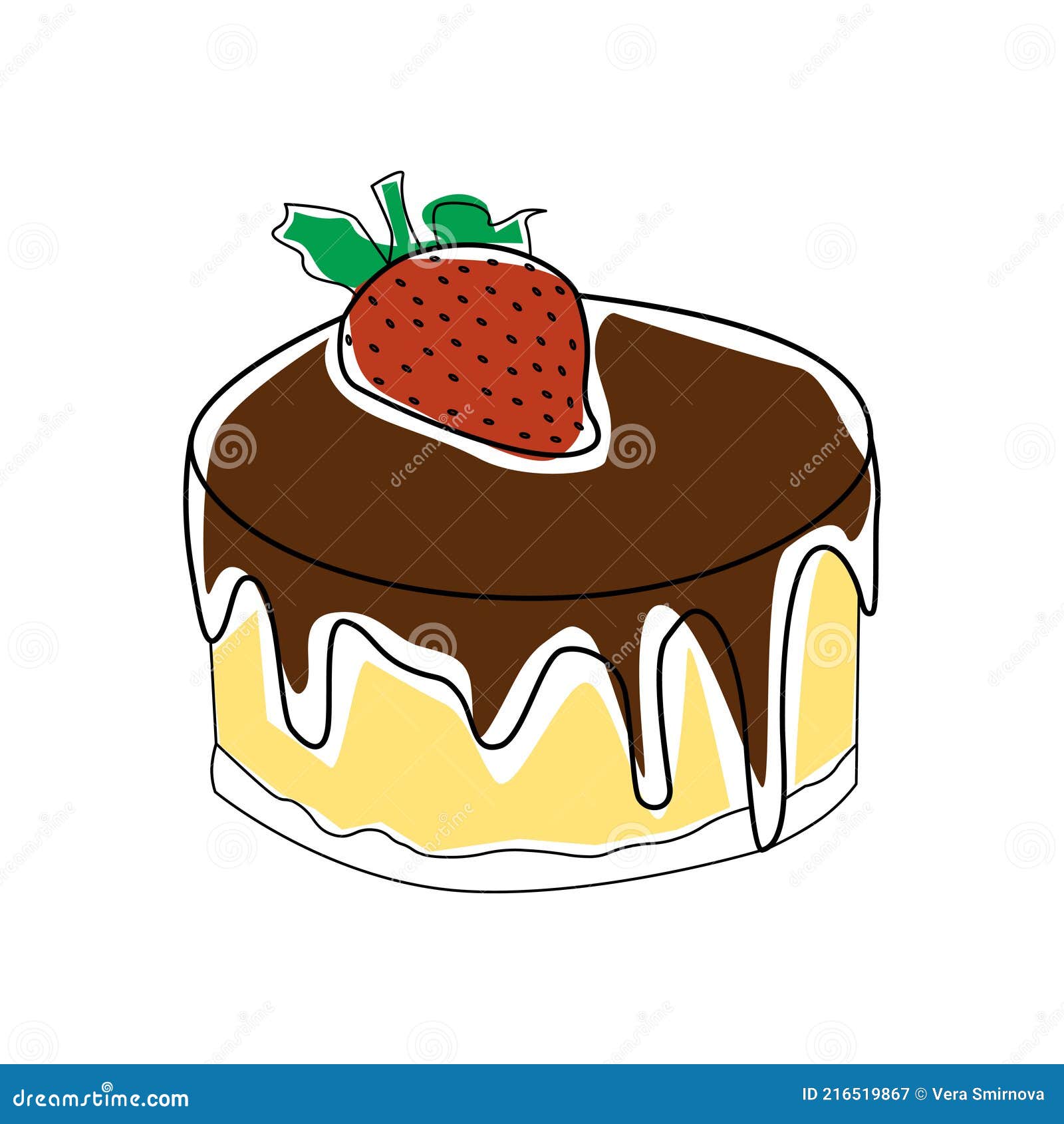 шоколадный торт с клубникой на верхней руке рисование Иллюстрация вектора -  иллюстрации насчитывающей дети, яркое: 216519867