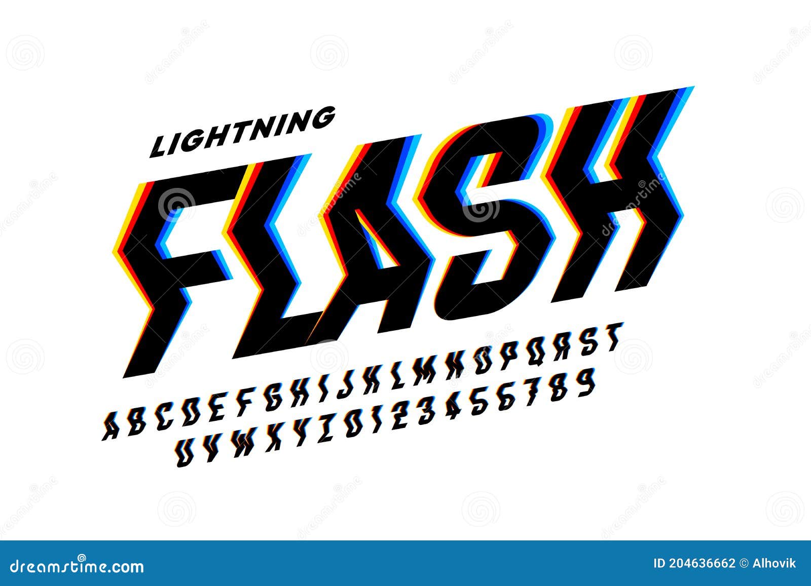 Шрифт стиля молнии flash иллюстрация вектора. иллюстрации насчитывающей яркое - 204636662