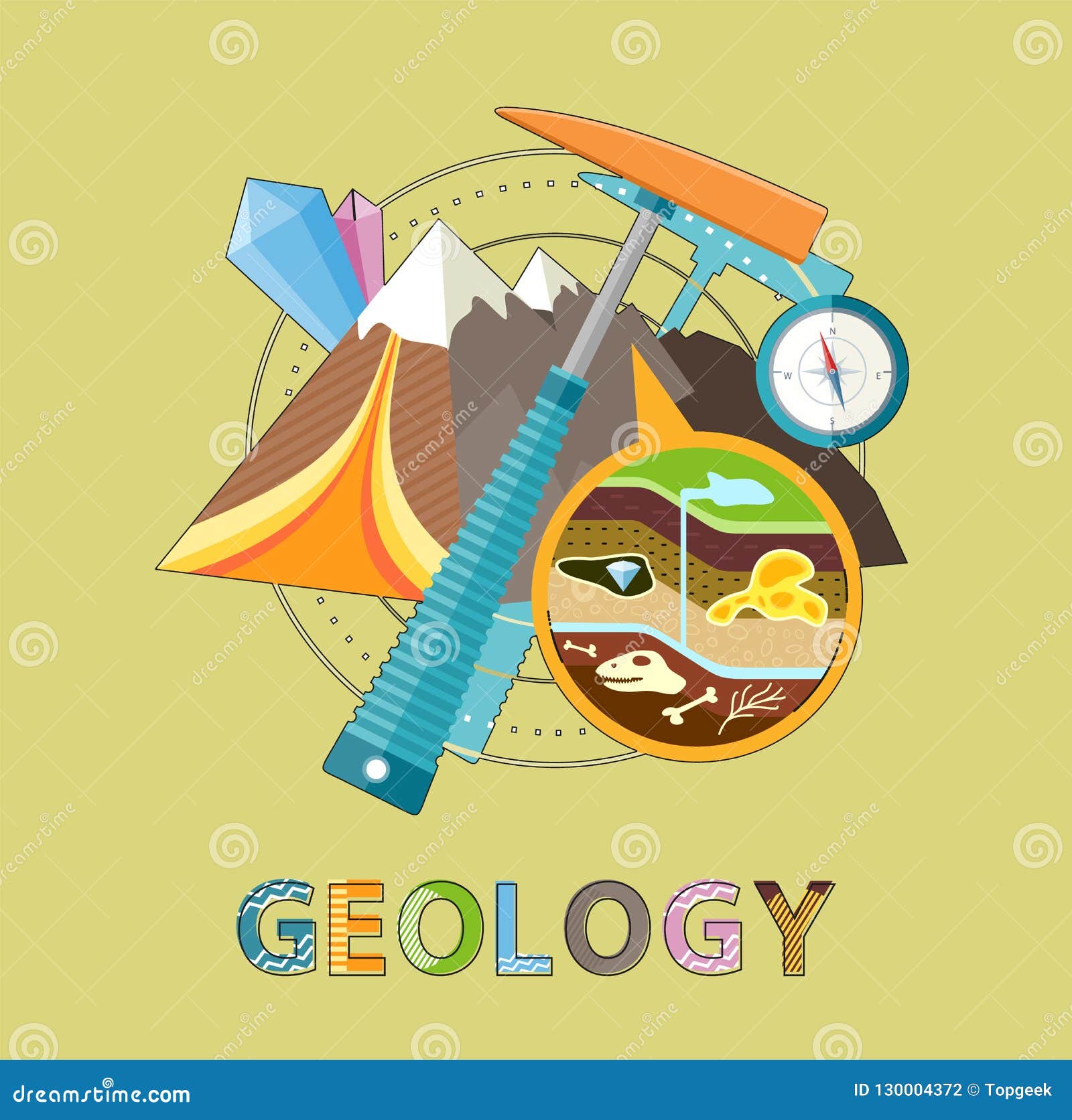 Эмблема геологии с выбором, горой и минералами Иллюстрация вектора -  иллюстрации насчитывающей компас, слой: 130004372