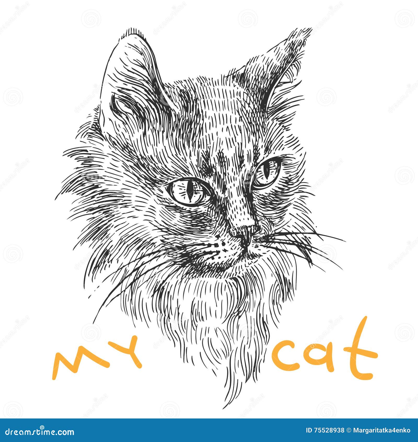 Эскиз кота иллюстрация вектора. иллюстрации насчитывающей график - 75528938