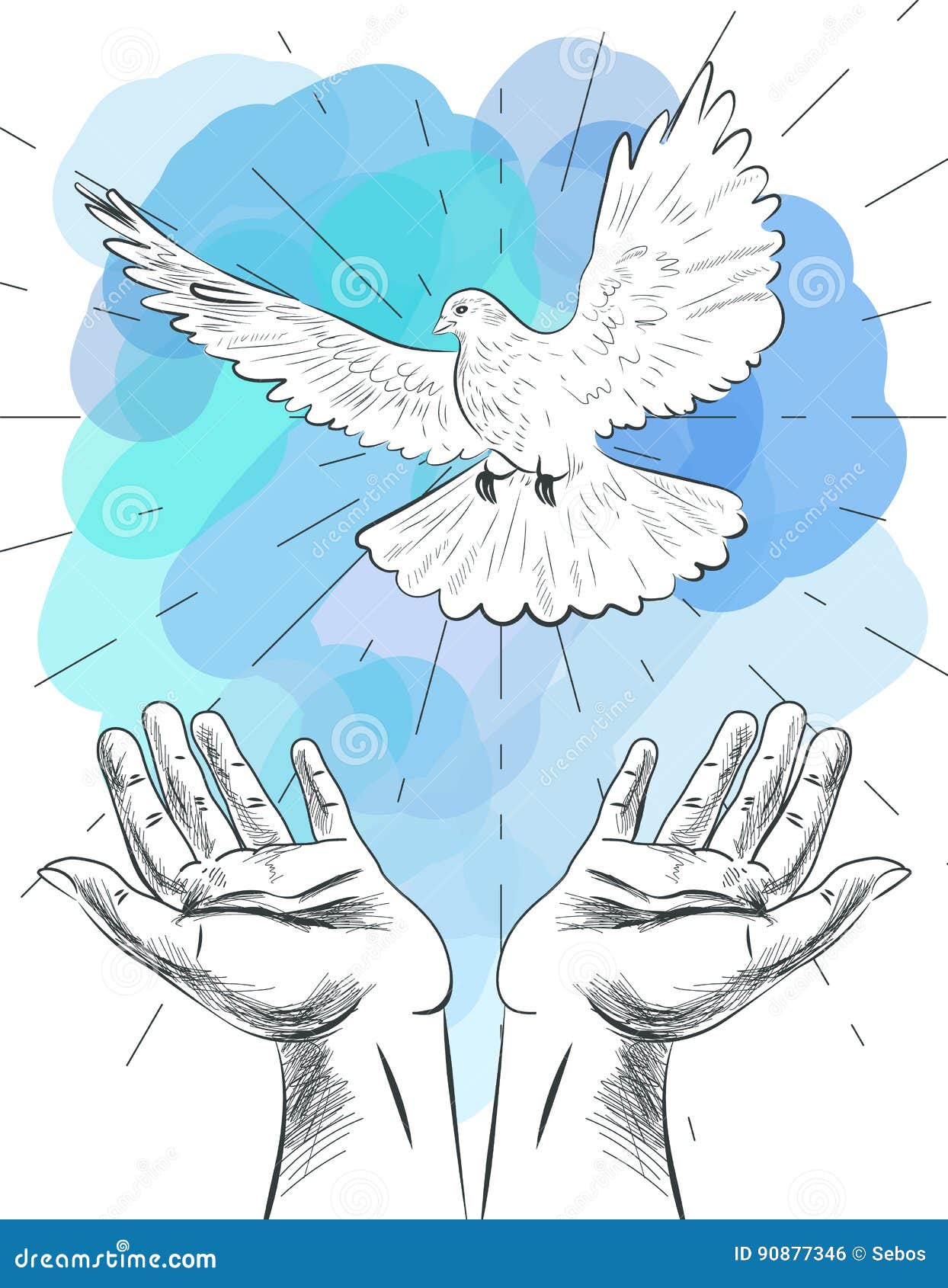 Эскиз рук позволил идет голубь мира Символ мира Иллюстрация свободы и мира  без войны Иллюстрация вектора - иллюстрации насчитывающей знак, цифрово:  90877346