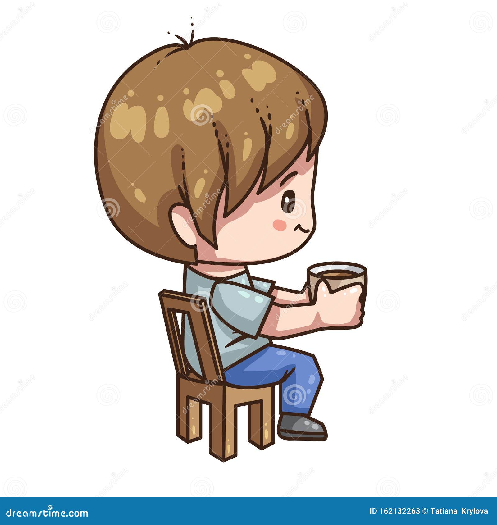 Cartoon Boy Hold Cup of Tea or Coffee in His Hand. Stock Illustration ...