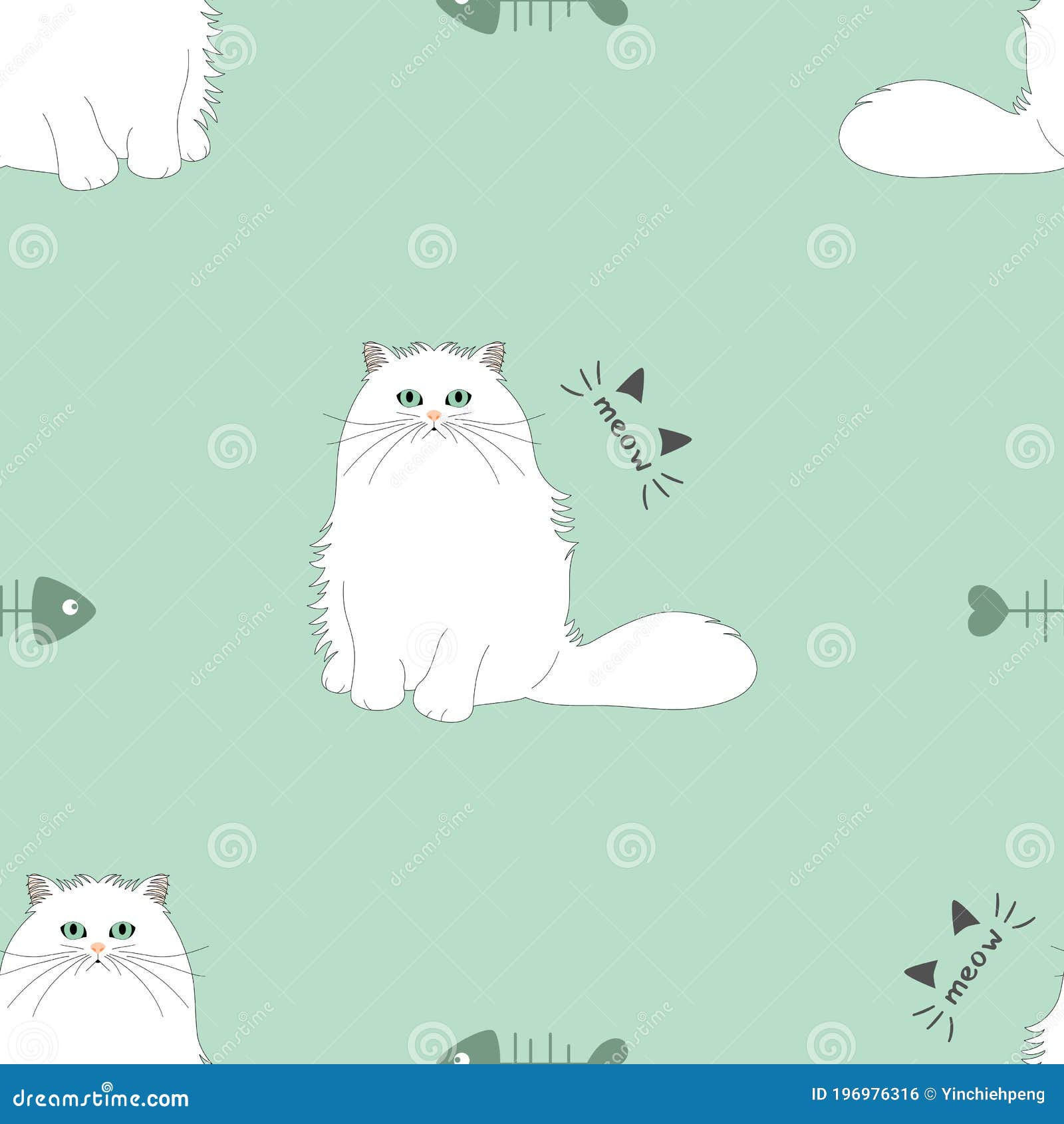 奇奇拉波斯猫 花纹无缝图案背景卡通猫咪背景手绘幼稚矢量图向量例证 插画包括有似猫 乐趣