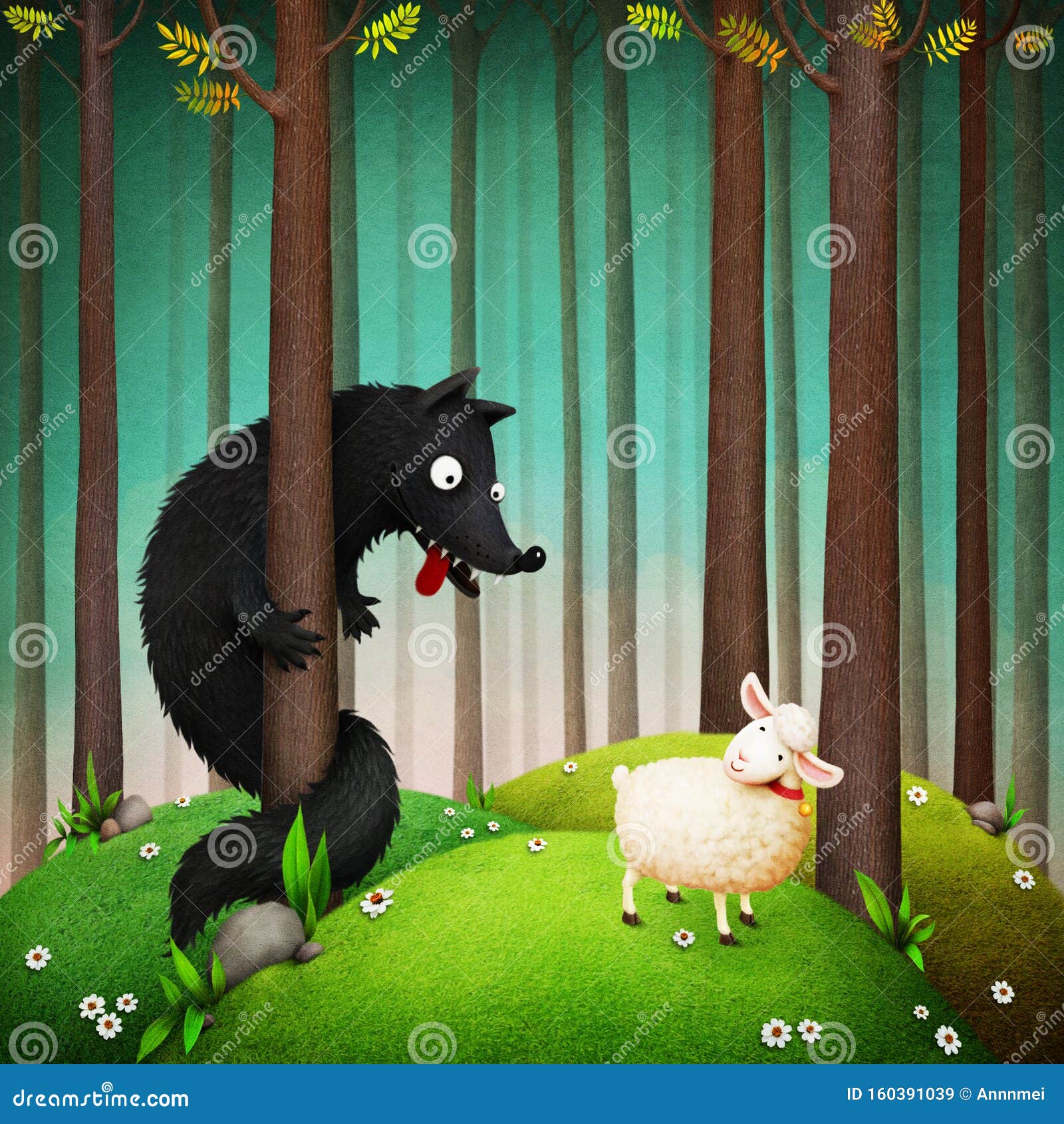 狼与羊 库存例证 插画包括有羊羔 农场 钉书匠 图象 隐喻 敌意 绿色 饥饿 盖子