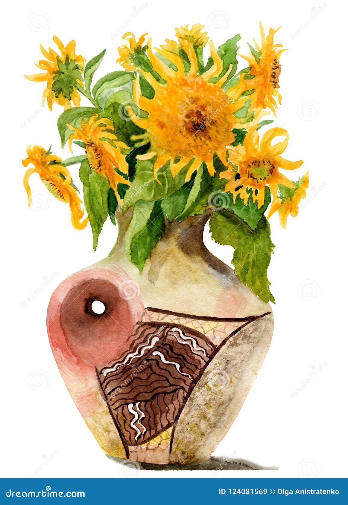 一个向日葵的水彩图片在花瓶的库存例证 插画包括有本质 工厂 图象 图画 水彩 例证 绿色
