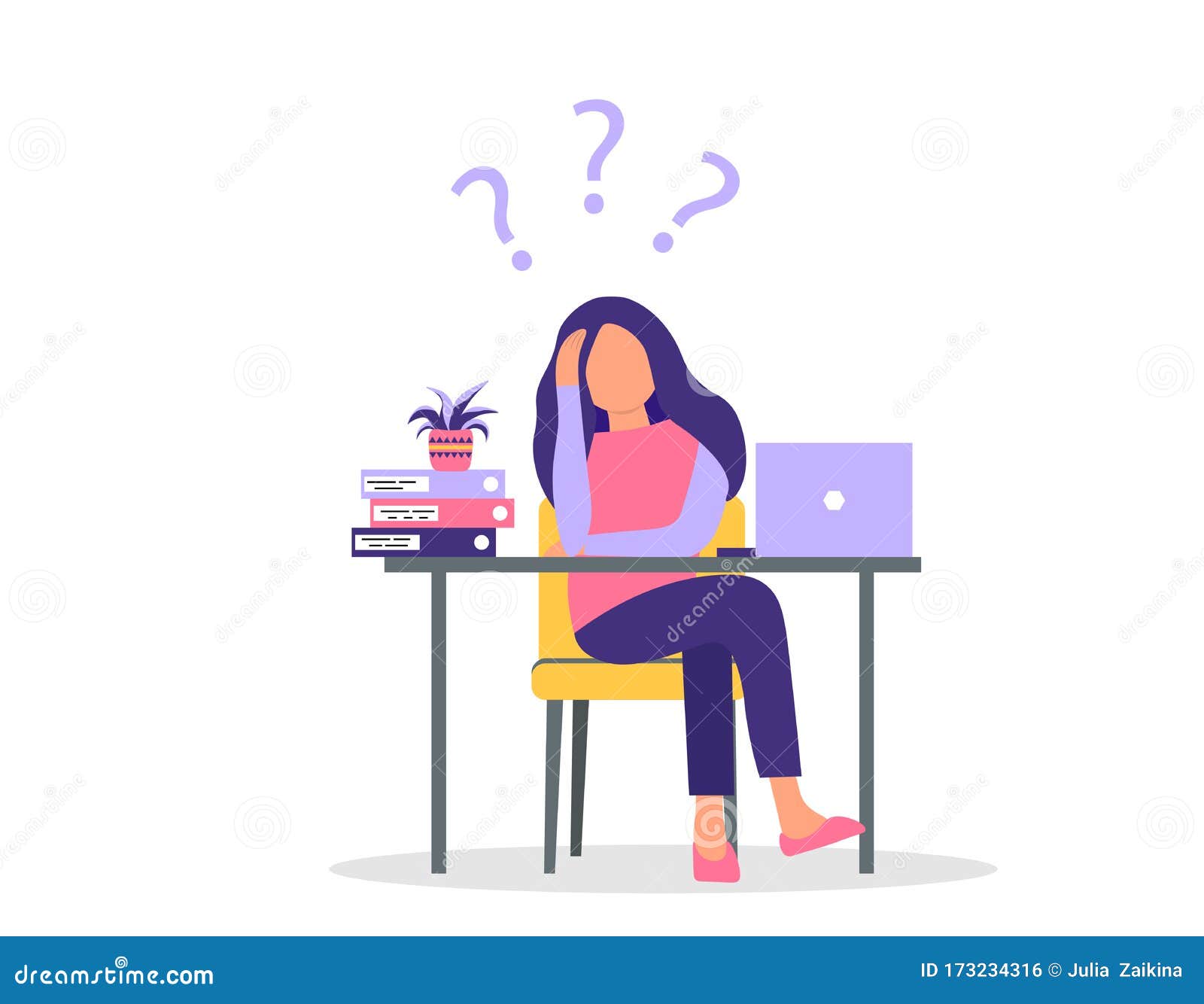 一个年轻女人正坐在问号下库存例证 插画包括有设计 人力 动画片 表面 计划 工作 怀疑