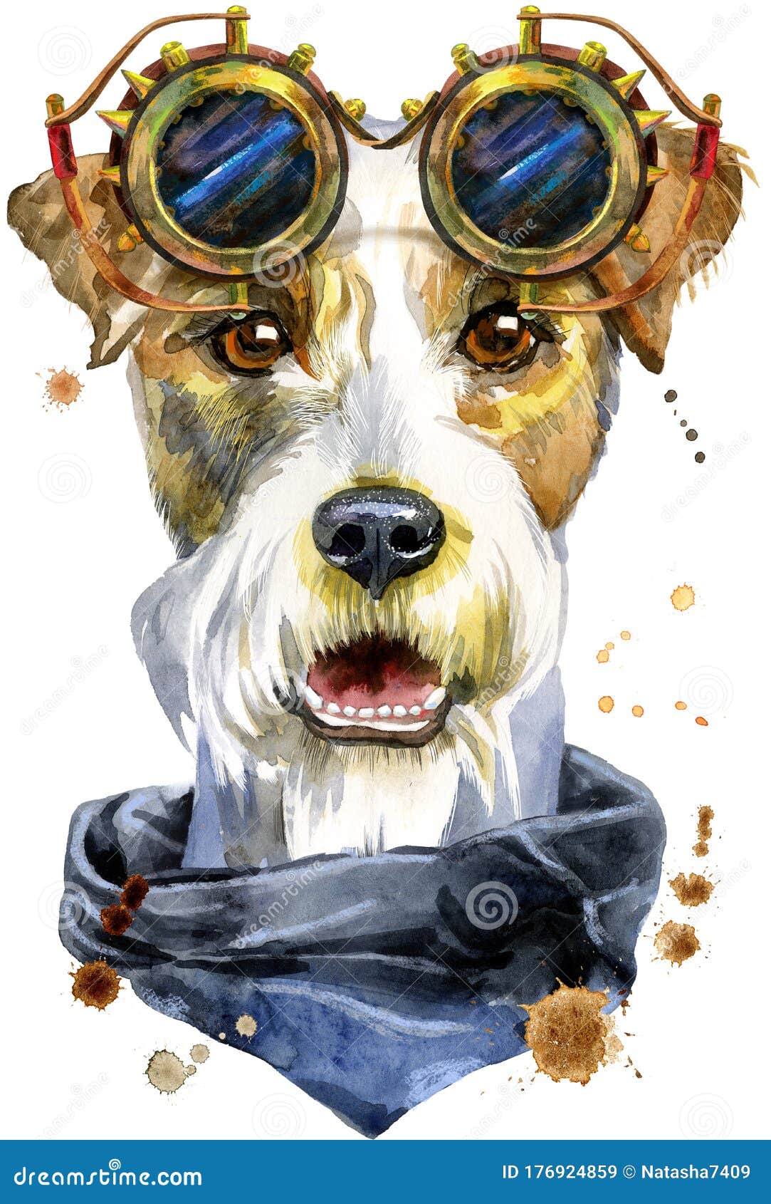 一种带蒸汽朋克眼镜的艾氏梗犬水彩画库存例证 插画包括有小狗 绘画 哺乳动物 交配动物者 背包