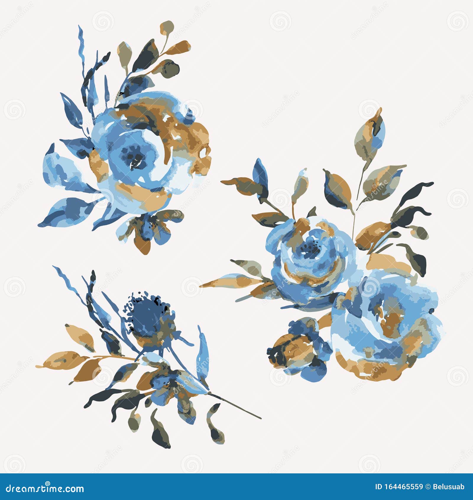 一组花束青绿色玫瑰 野花 古董设计元素白色背景中的天然蓝花库存例证 插画包括有艺术 玻色子