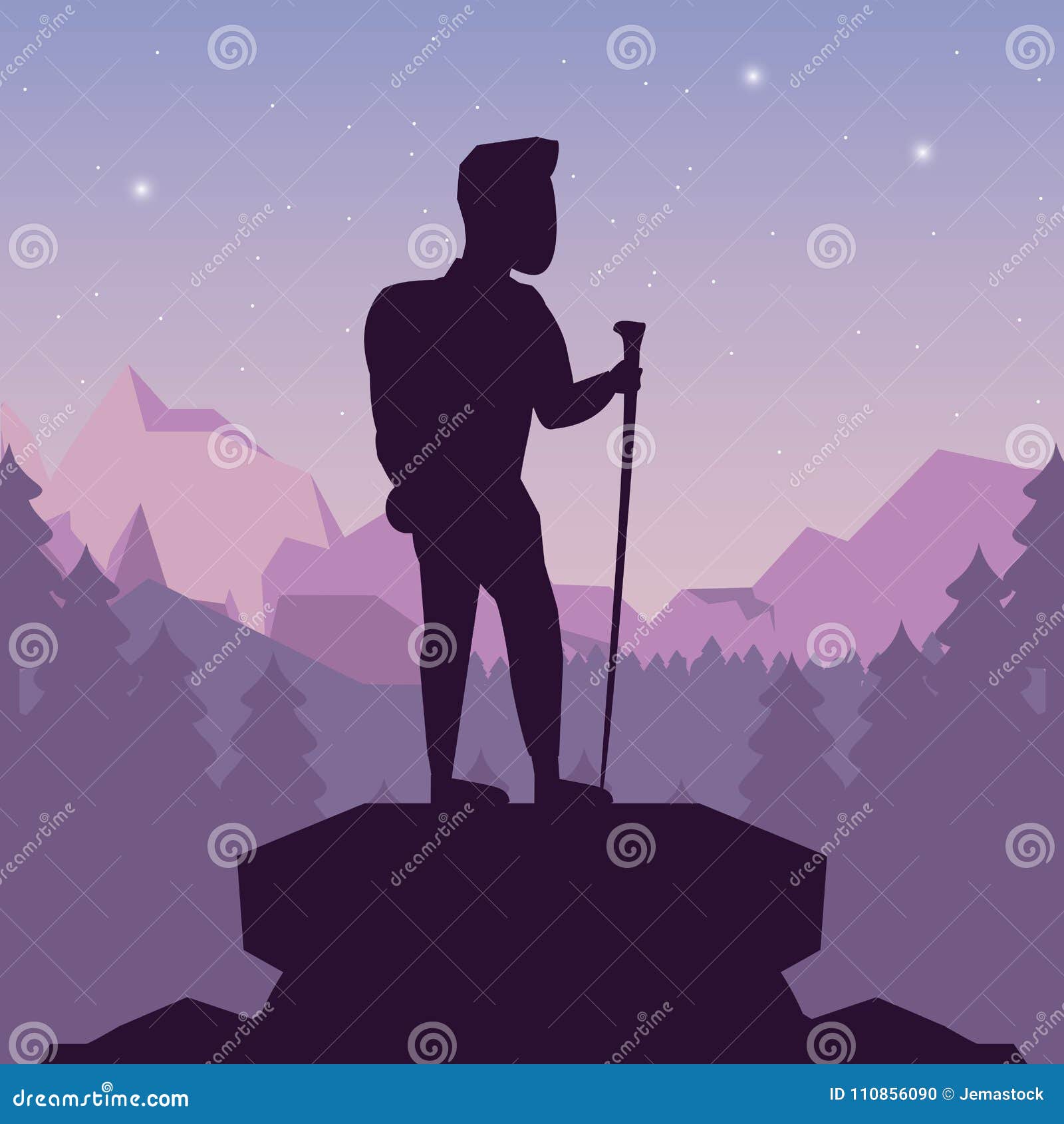 上色夜登山人人风景剪影在山顶部向量例证 插画包括有上色夜登山人人风景剪影在山顶部