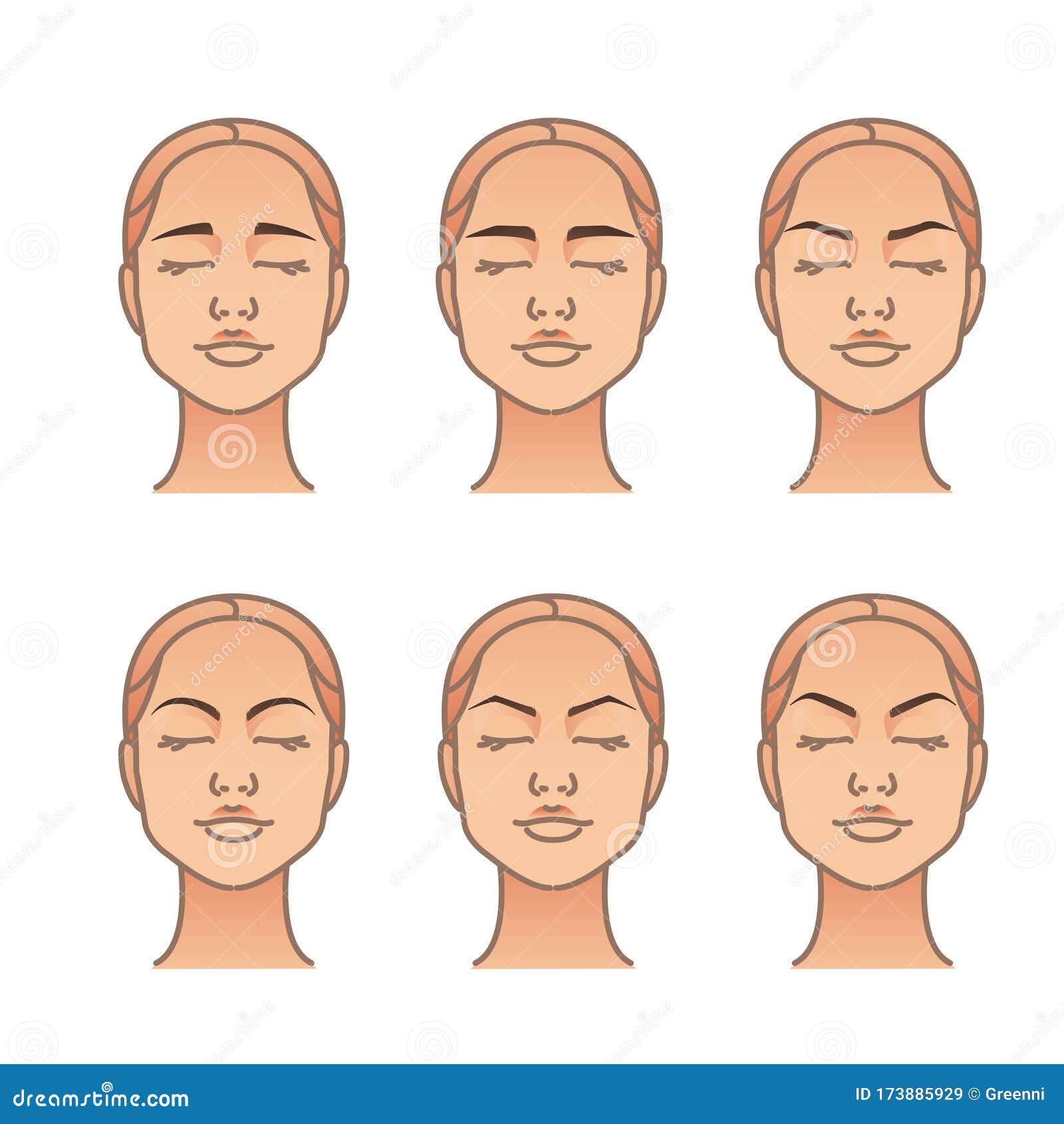 不同眉形的女性脸矢量插图集库存例证 插画包括有收集 面部 三角 愤怒 表单 眼睛 稀薄