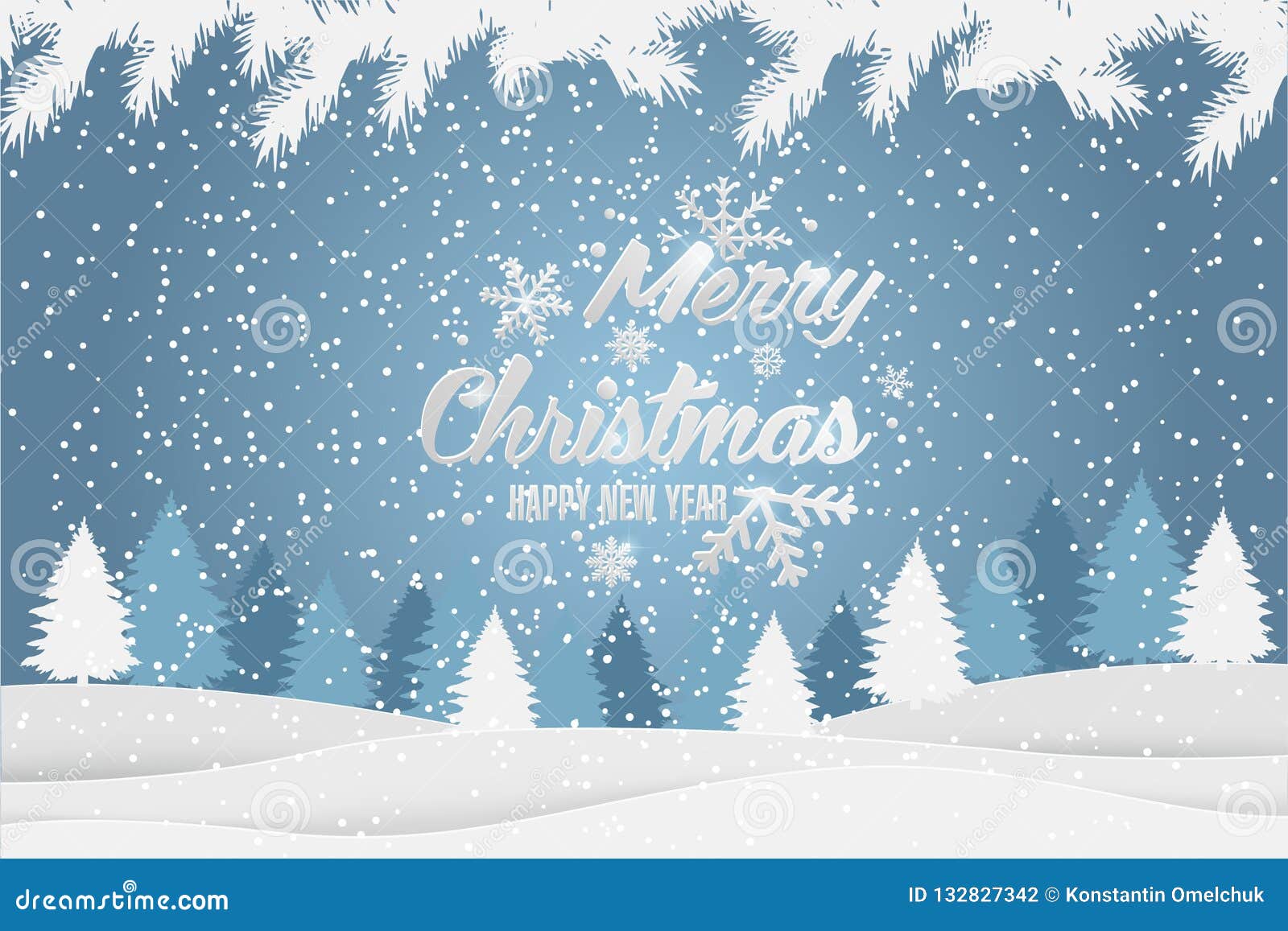 与冬天风景的圣诞节和新年印刷xmas背景圣诞快乐看板卡向量例证 插画包括有