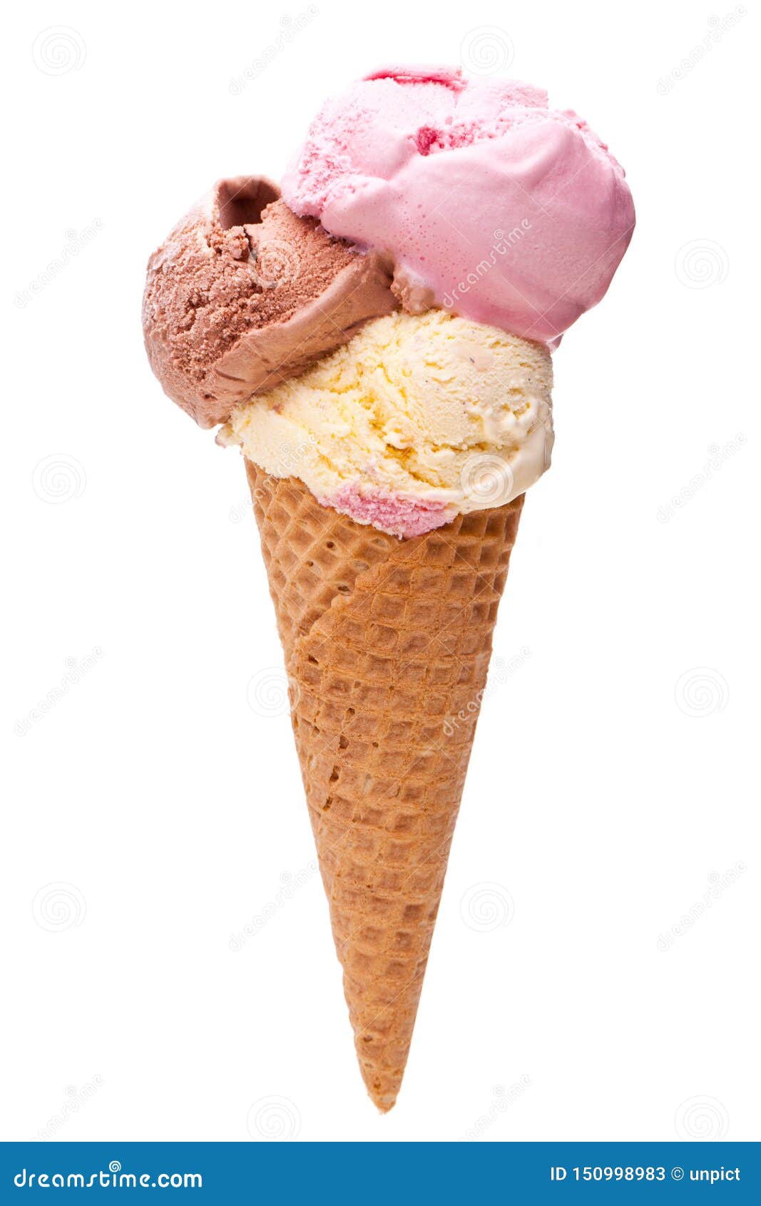 与冰淇淋三个不同瓢的一个冰淇淋锥体库存图片 图片包括有竹子 颜色 查出 乳脂状 充分 气球