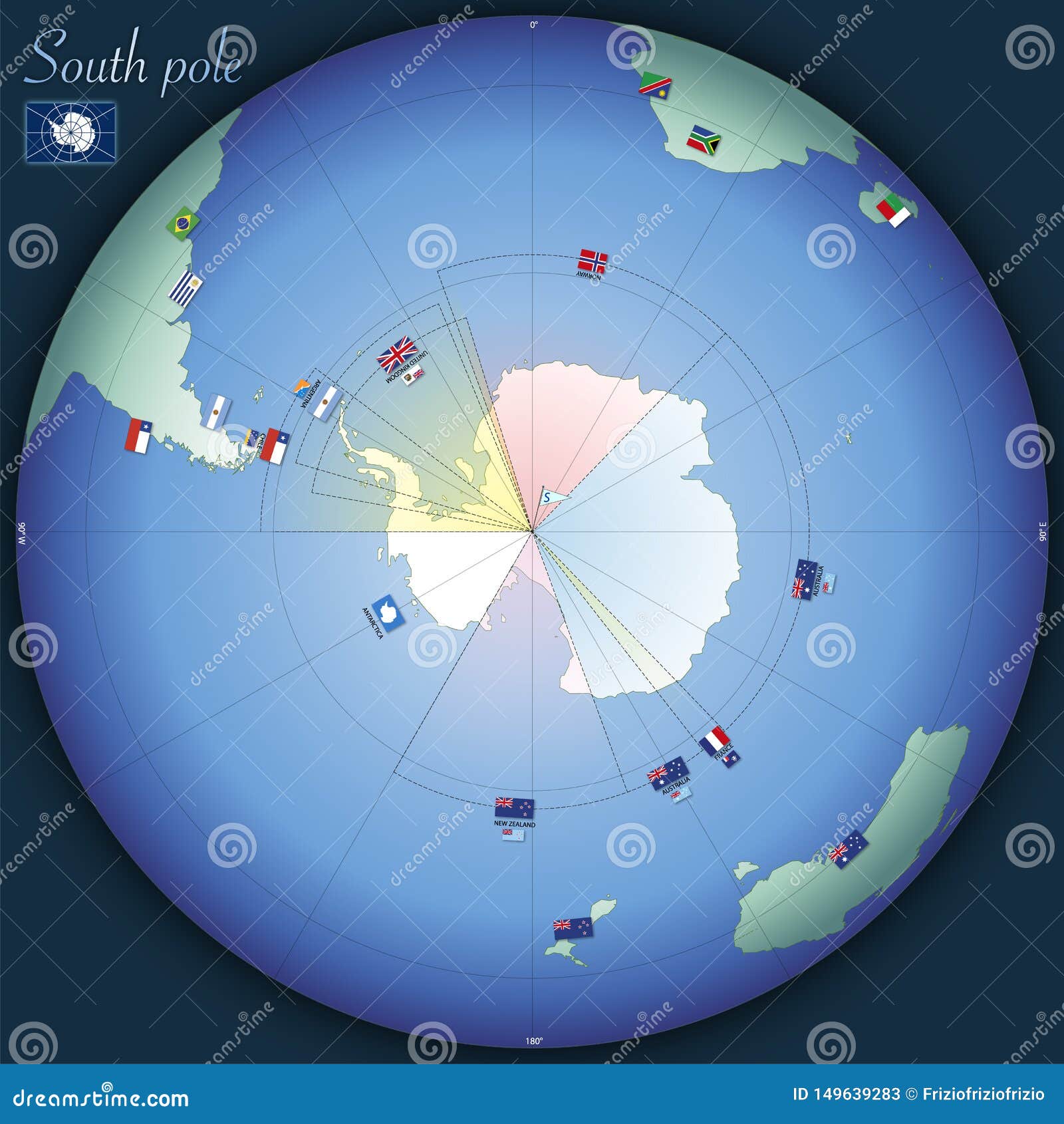 与国旗的南极全球性地图向量例证 插画包括有与国旗的南极全球性地图