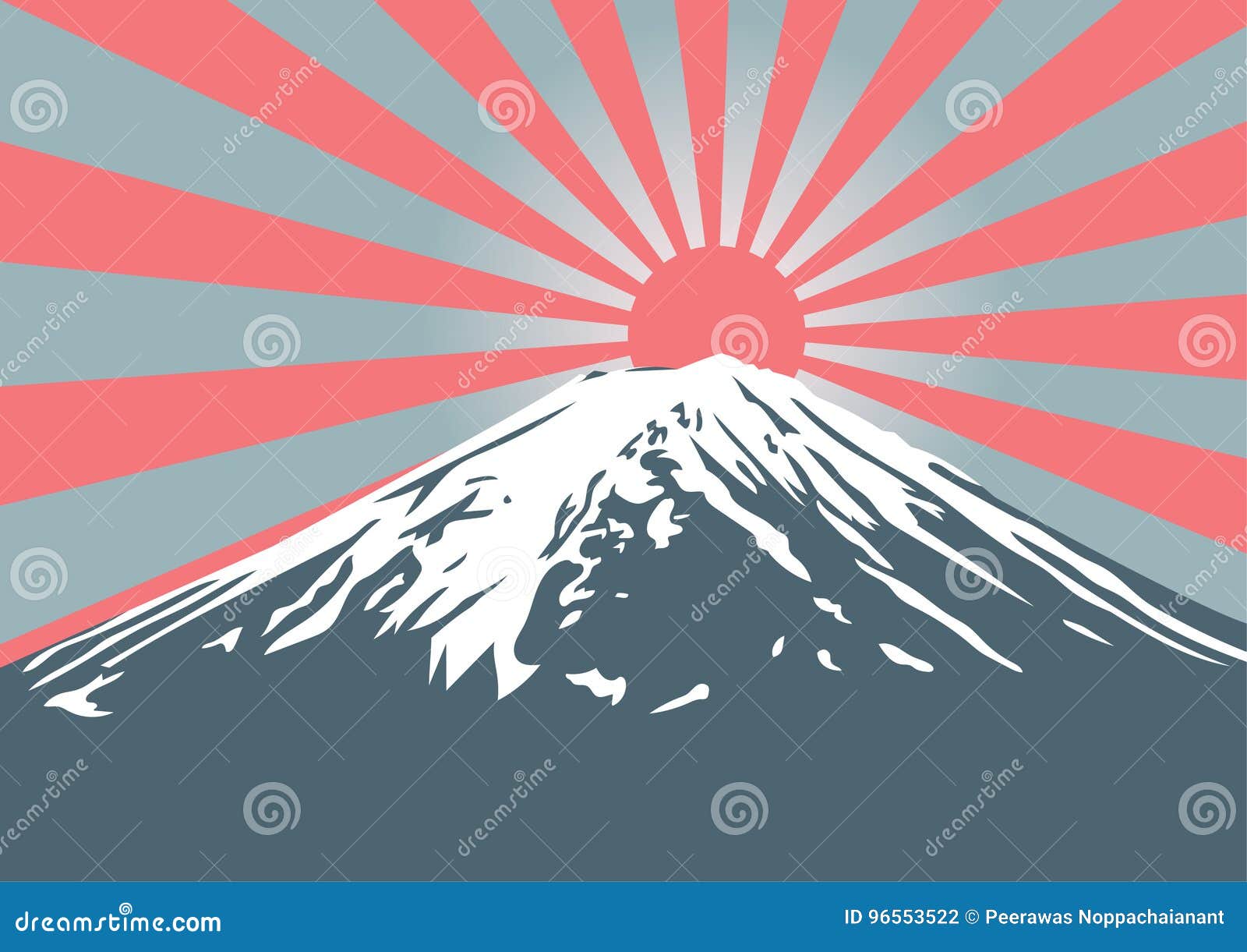 与太阳亮光的富士山在峰顶向量例证 插画包括有与太阳亮光的富士山在峰顶