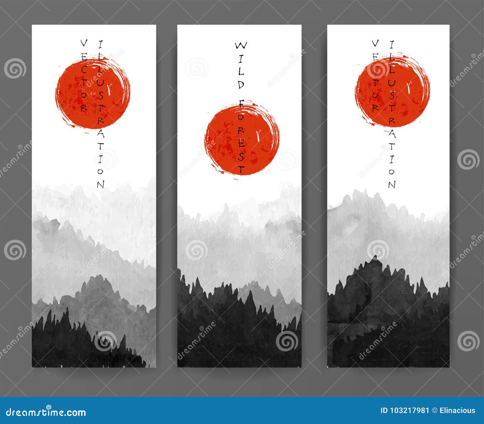 与林木的横幅在雾的山包含象形文字 幸福 永恒传统东方墨水向量例证 插画包括有冷杉 日语 与林木的横幅在雾的山包含象形文字 幸福 永恒传统东方墨水向量例证 插画包括有冷杉 日语