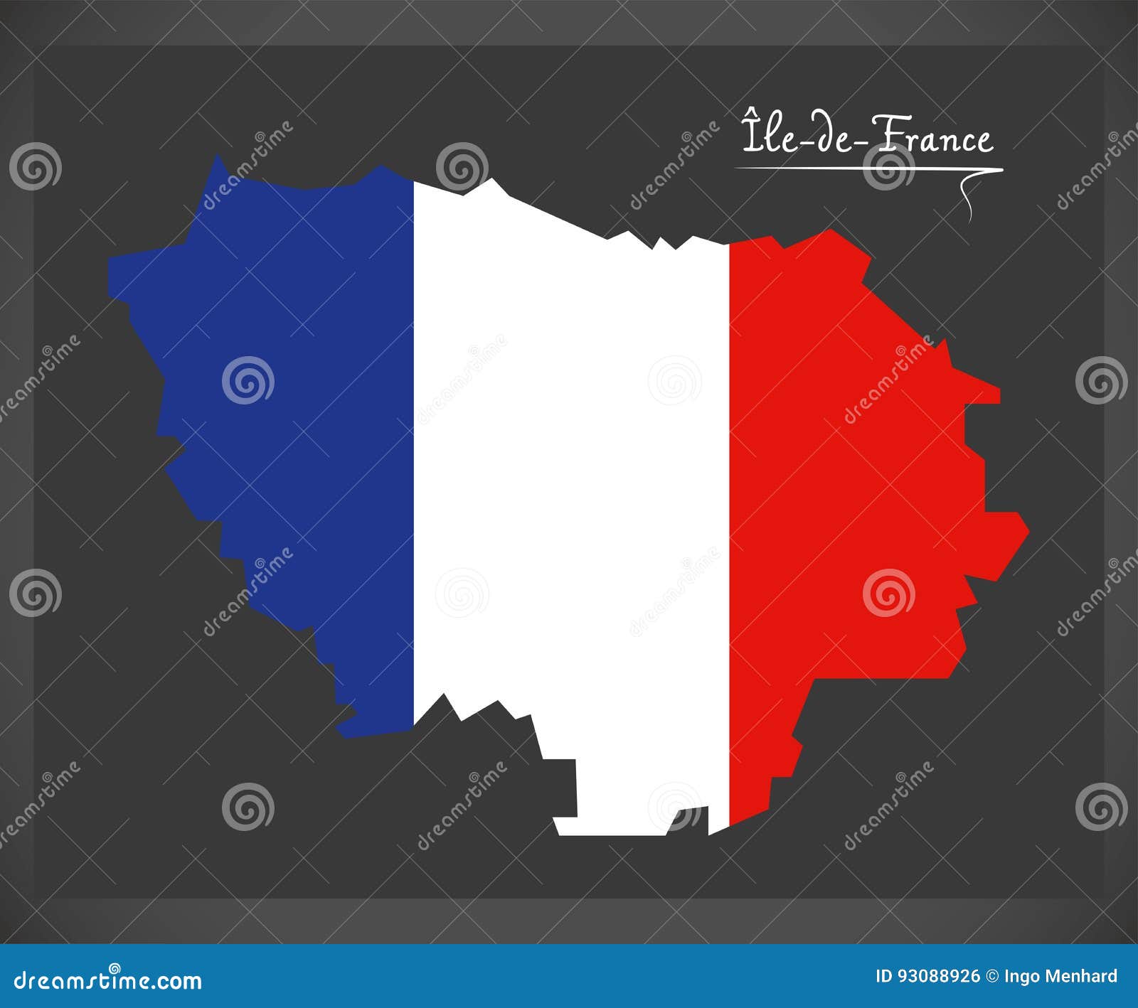 与法国国旗例证的利-德-法兰西地图向量例证. 