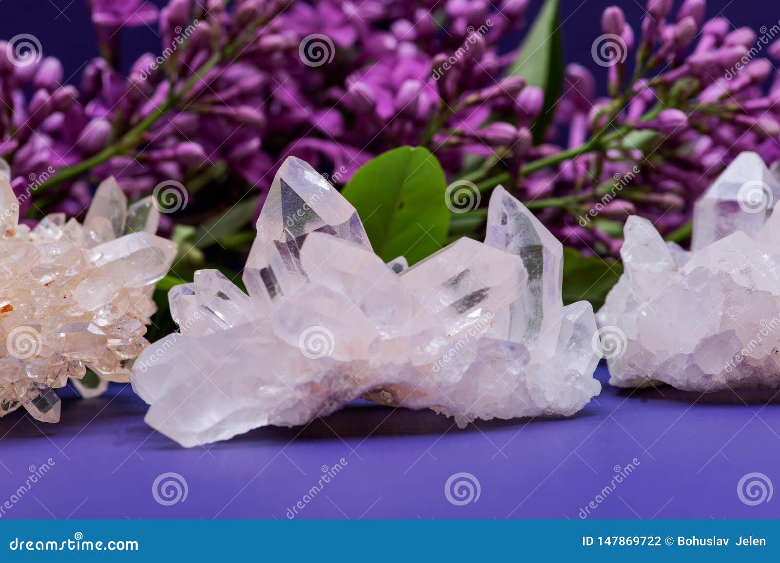 与淡紫色花围拢的赤铁矿包括的喜马拉雅清楚的石英群库存照片 图片包括有碱性 包括 神秘 结算