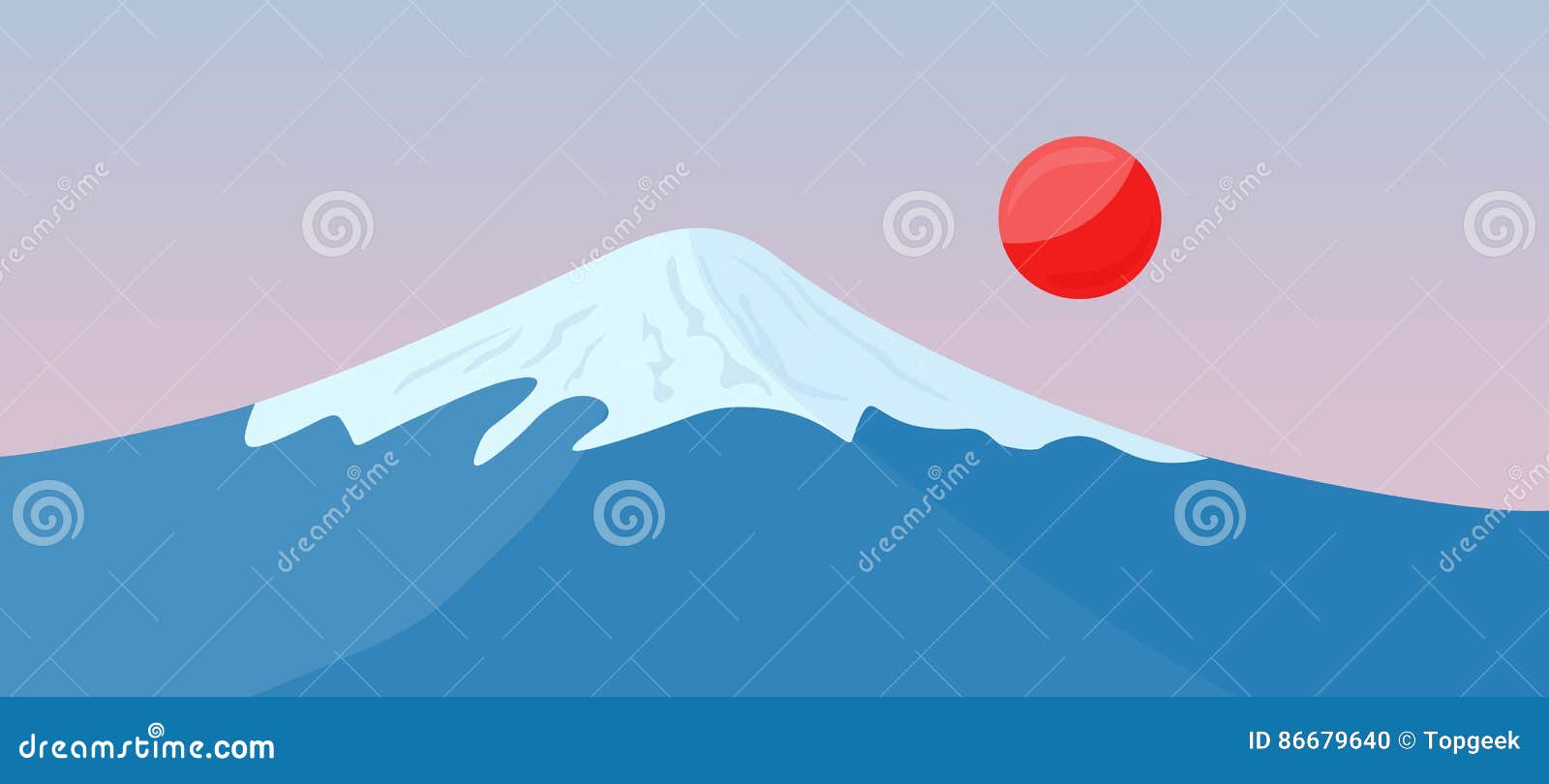 与雪的富士山在上面和红色太阳向量例证 插画包括有与雪的富士山在上面和红色太阳