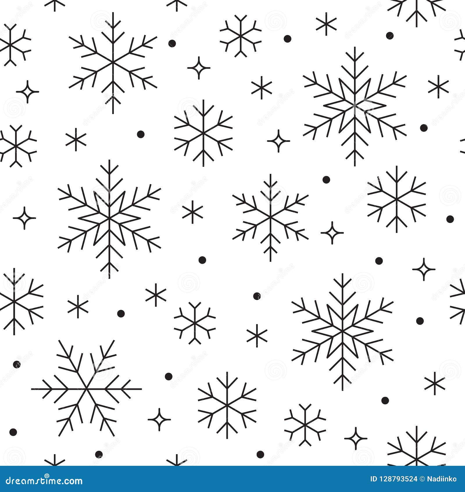 与黑雪花的无缝的样式在白色背景平的线降雪的象 逗人喜爱的雪剥落重复墙纸向量例证 插画包括有