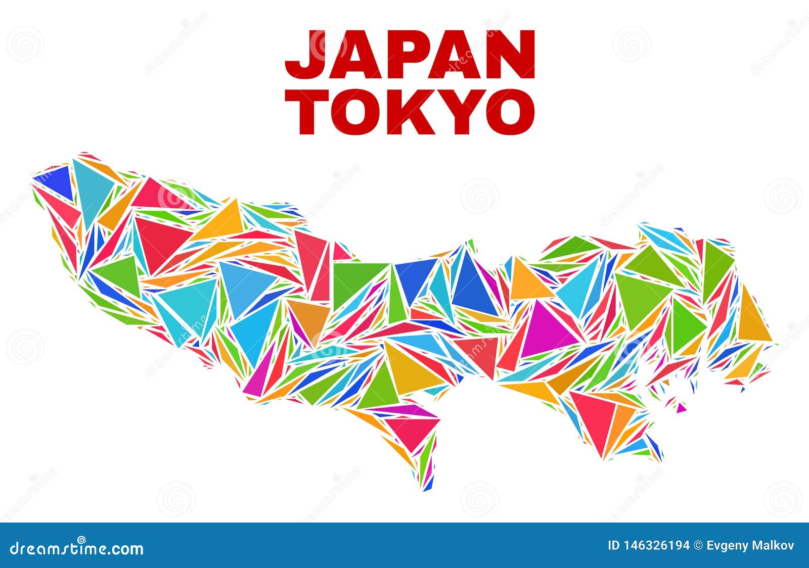 东京专区地图 颜色三角马赛克向量例证 插画包括有区域 日本 查出 抽象 拼贴画 构成
