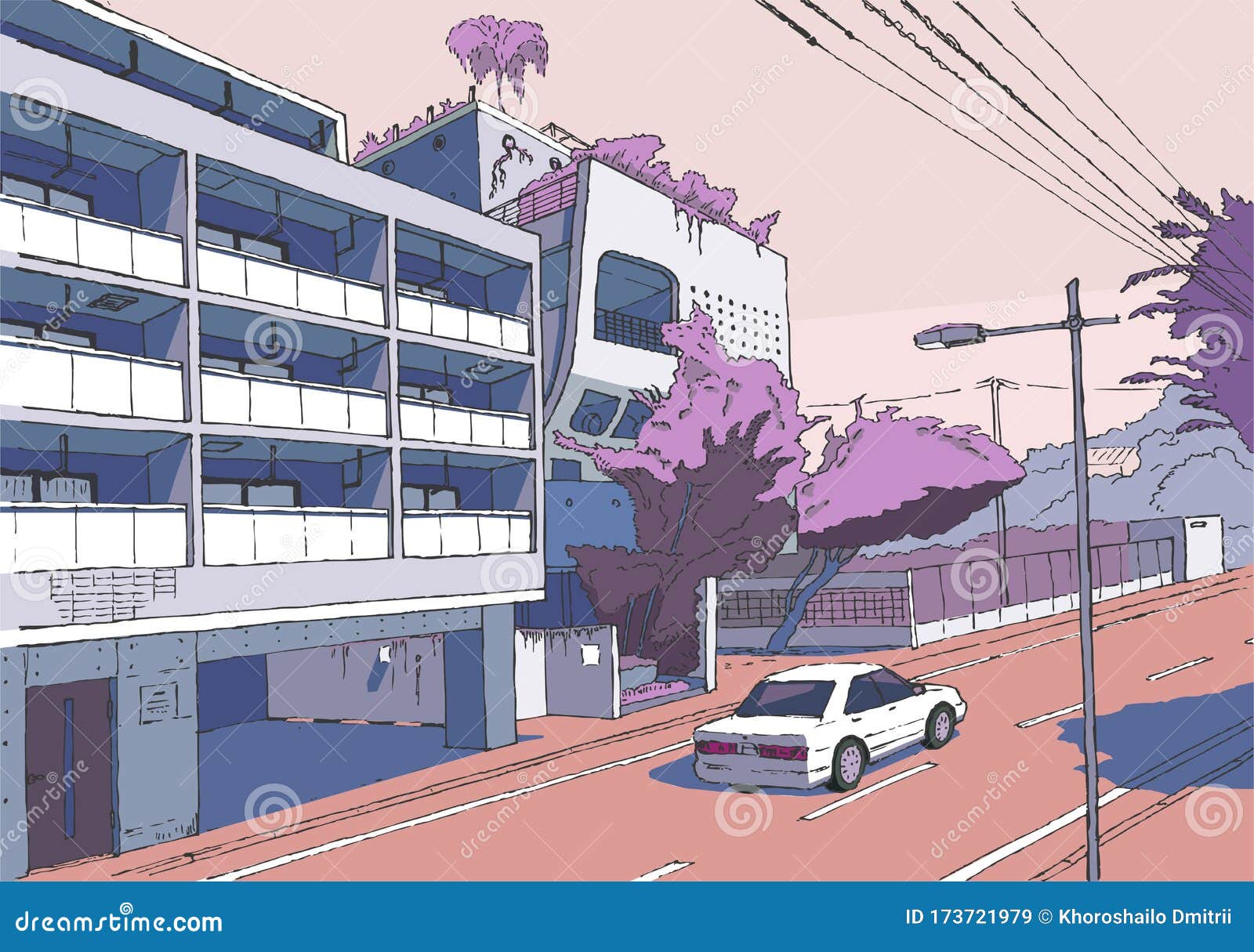 东京市景矢量图插图东京街 矢量图插图 日本漫画风格背景 粉红色 绘图向量例证 插画包括有拱道 目的地