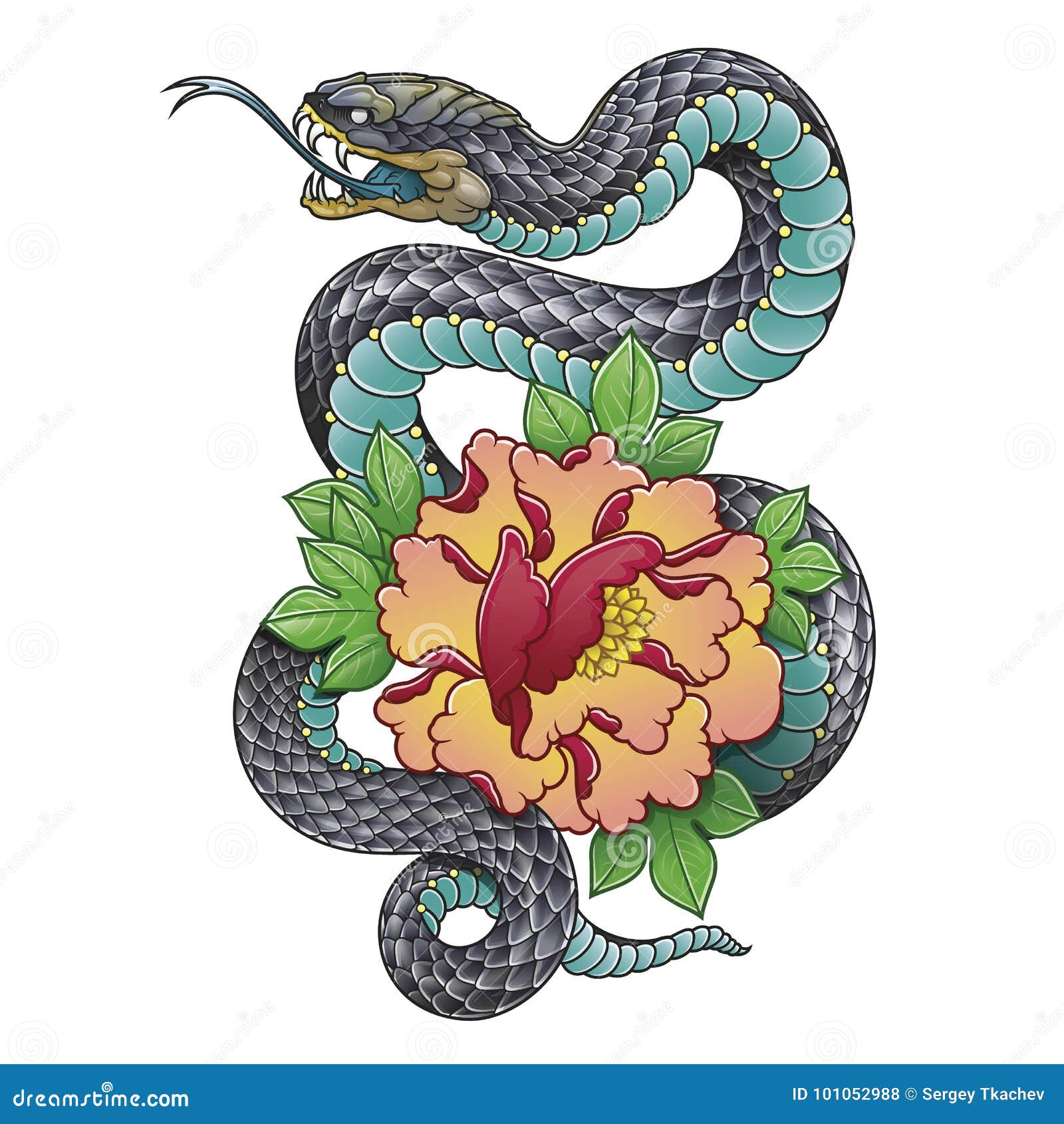 东方蛇和牡丹花库存例证 插画包括有东方蛇和牡丹花