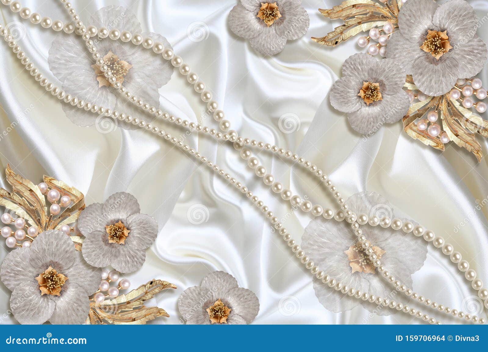 丝背景的3d壁纸质感 珠宝花和白珍珠库存照片 图片包括有丝背景的3d壁纸质感 珠宝花和白珍珠