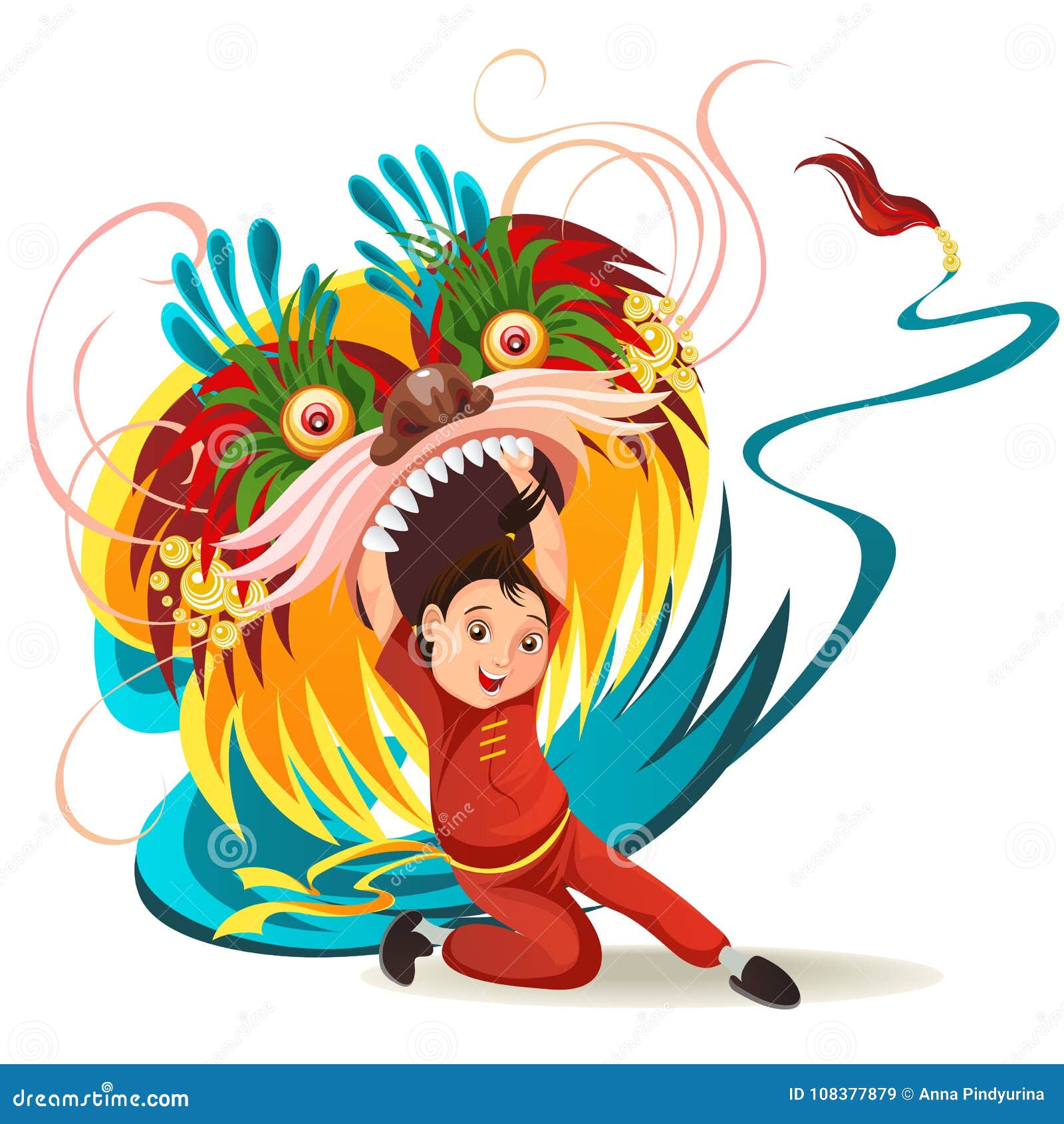 中国人旧历新年在白色背景隔绝的舞狮战斗 愉快的舞蹈家在瓷传统服装藏品向量例证 插画包括有月球 装饰