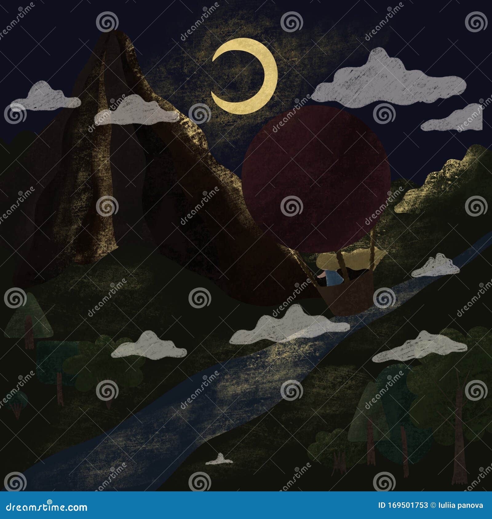 乘热气球夜间飞行库存例证 插画包括有乘热气球夜间飞行