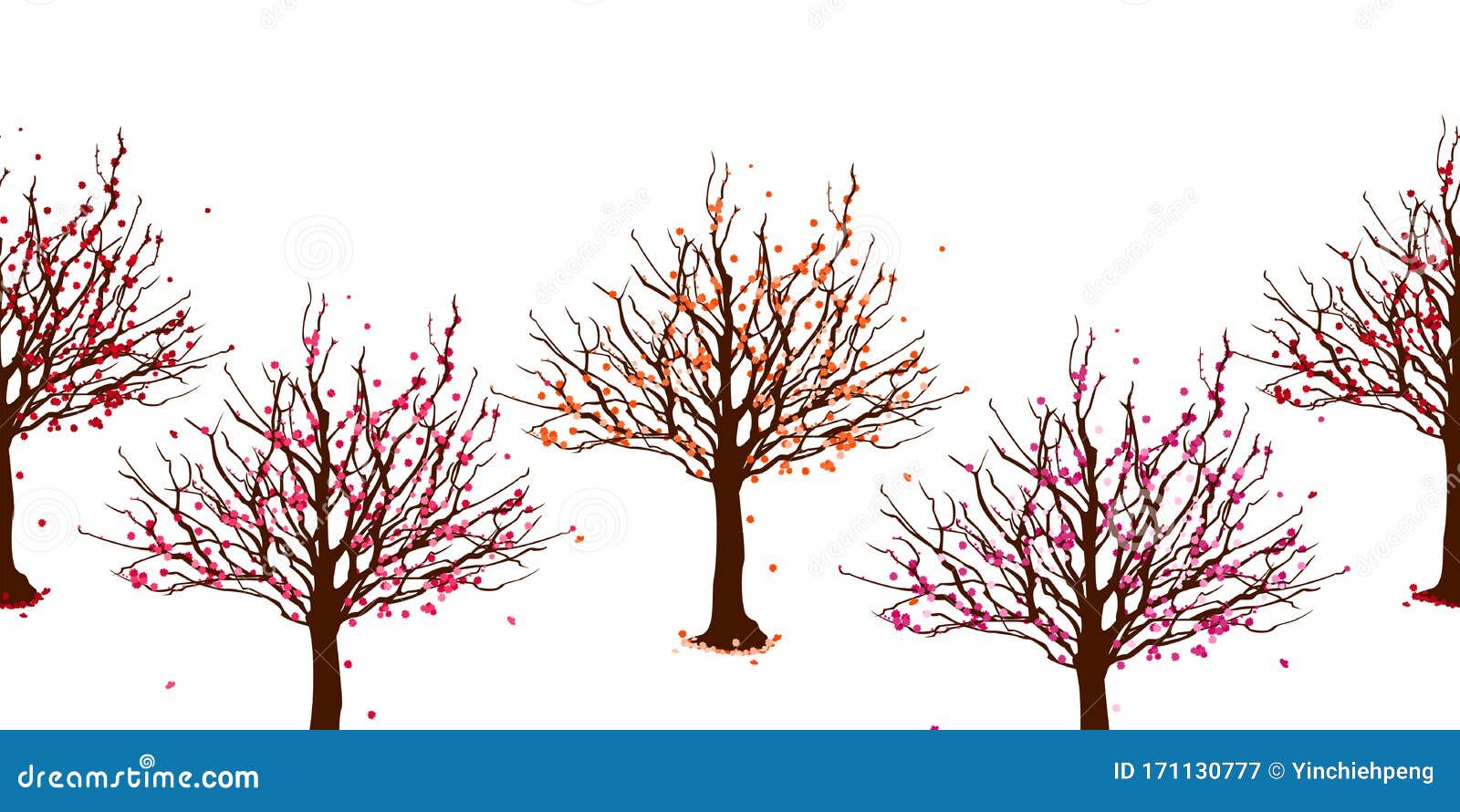 五彩梅花或梅树无缝图案背景与边界亚洲春季花卉向量例证 插画包括有中国 日语 例证 北风之