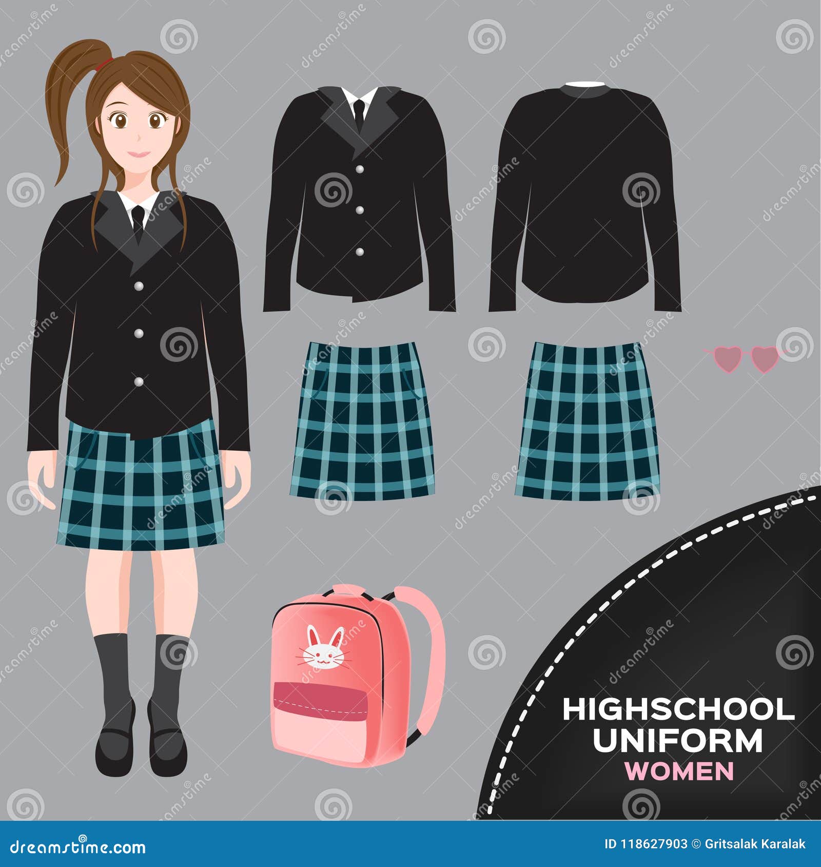 亚洲国际妇女大学和高中制服集合 泰国一致的版本5 向量例证 插画包括有走廊 女性 女孩 主要 118627903