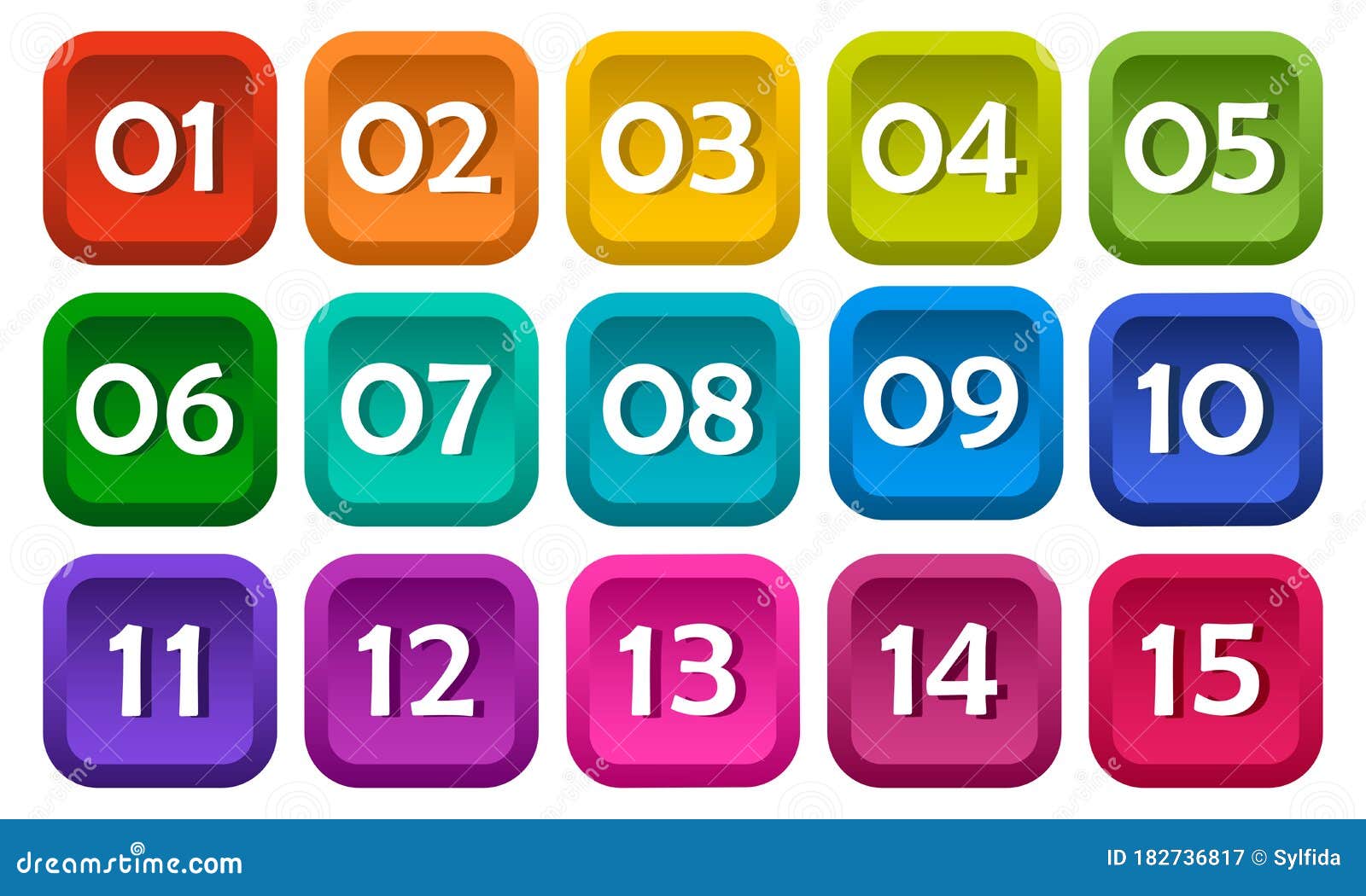 从1到15的数字 方形按钮彩虹矢量库存例证 插画包括有信息 彩虹 十五 编号 标记