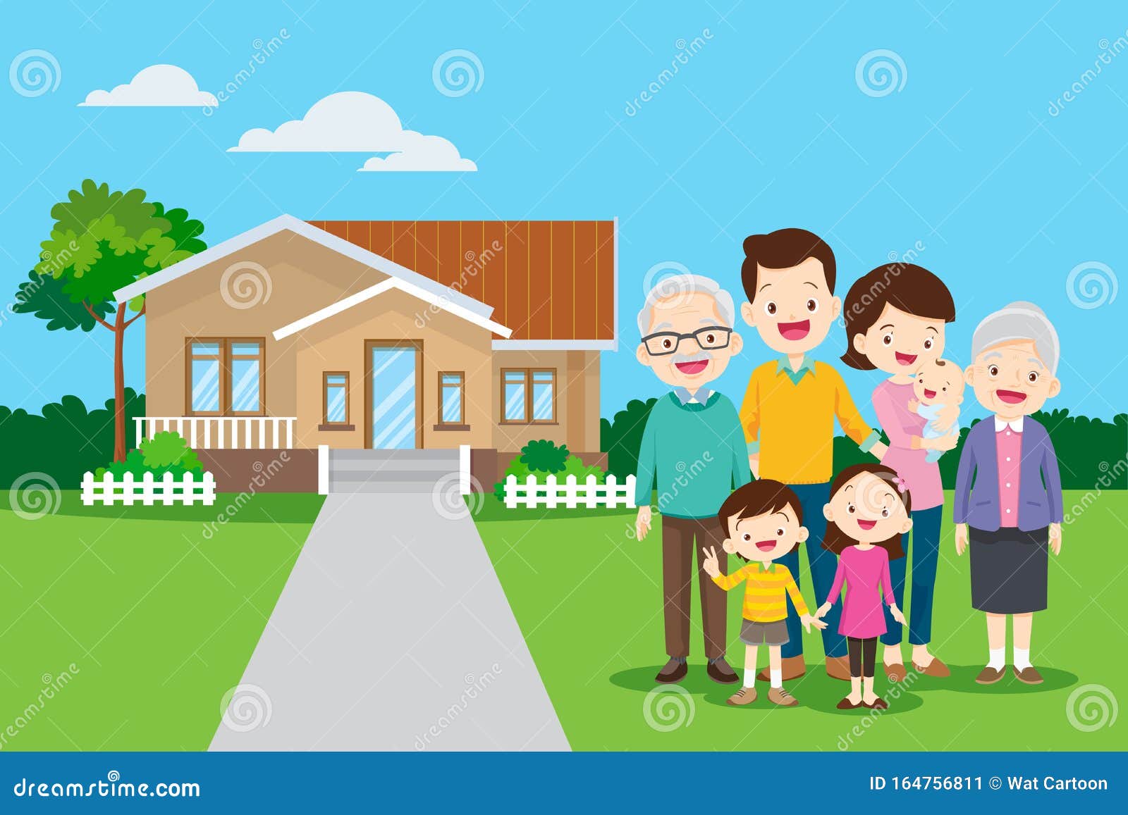 他们家背景中的大家庭向量例证 插画包括有祖父项 字符 重婚 采购 女性 逗人喜爱 前面