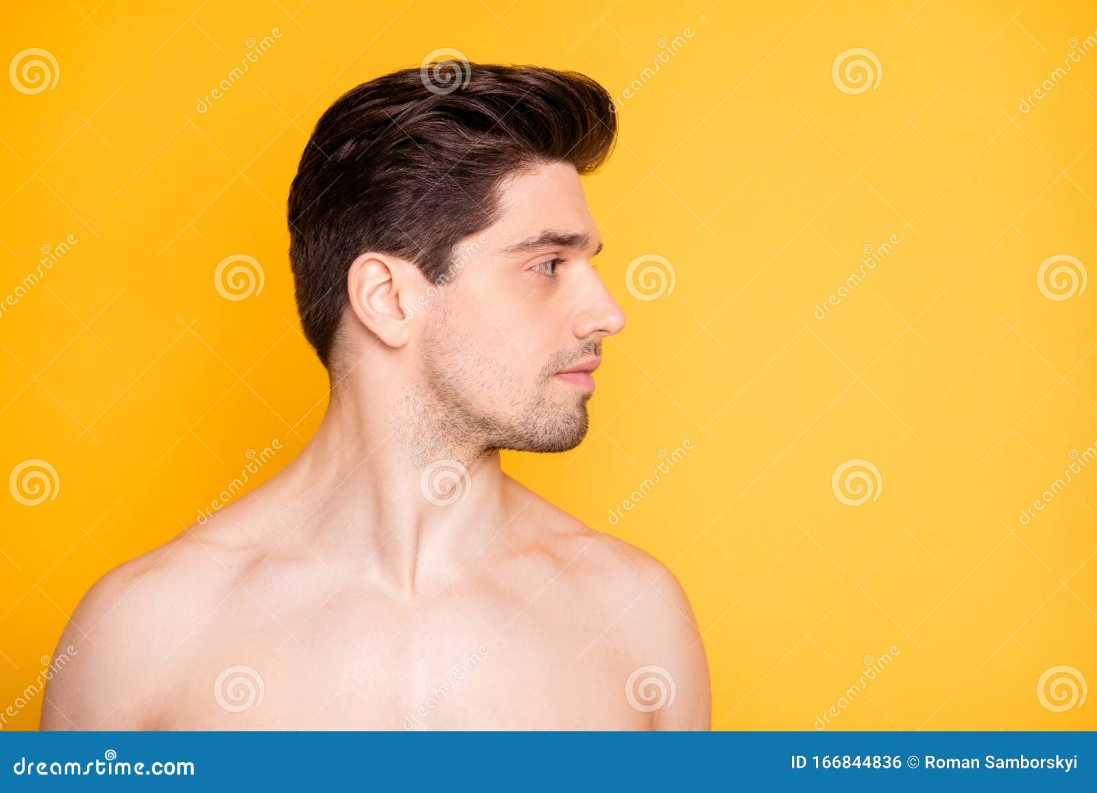 他漂亮帅气 打扮整洁的纯裸裸男的特写画像 看不到每日的面部护理库存照片 图片包括有男性 裸体