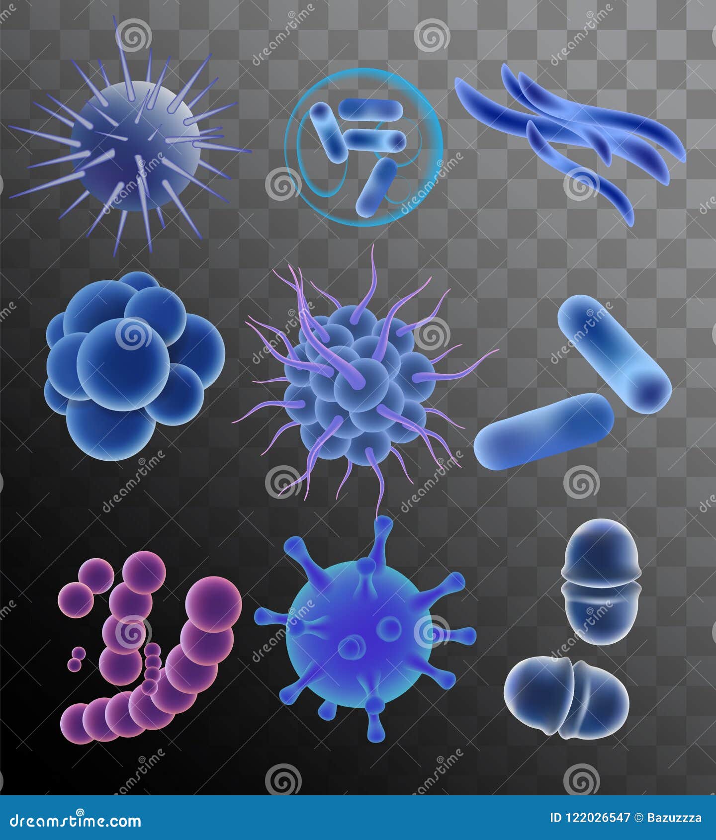 传染媒介现实蓝色病毒细菌微生物向量例证 插画包括有