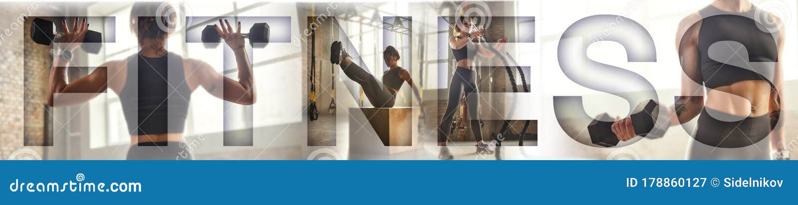 体育背景在健身房锻炼的体能强壮的女性 加上fitness这个词用哑铃练习库存图片 图片包括有用哑铃练习 在健身房锻炼的体能强壮的女性 加上fitness这个词