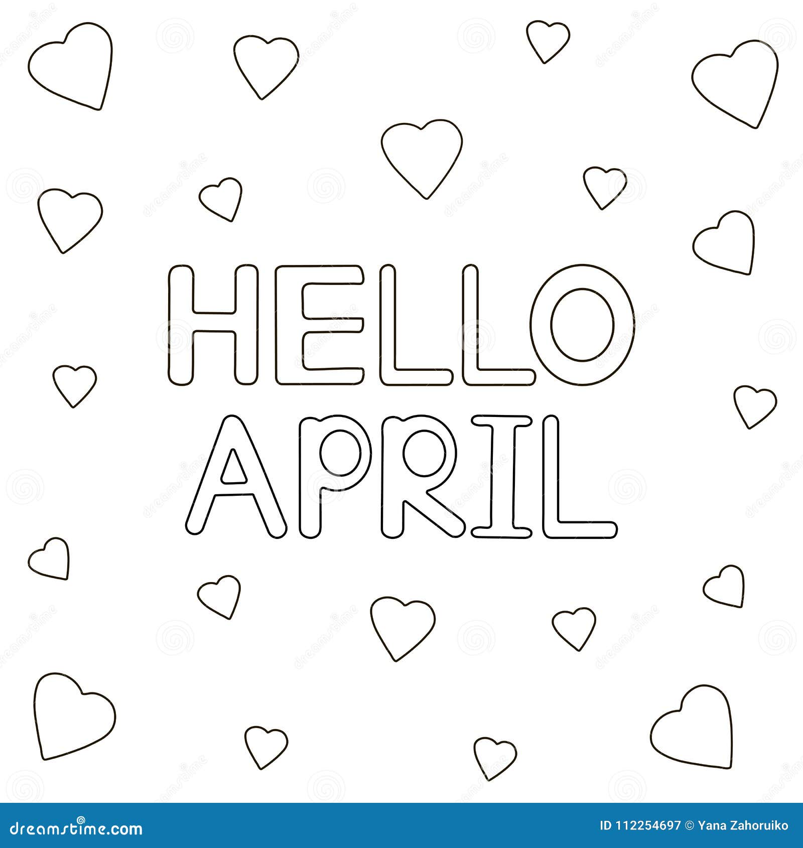 你好与心脏的4月背景着色页库存例证 插画包括有字体 例证 春天 海报 信函 报价 季节