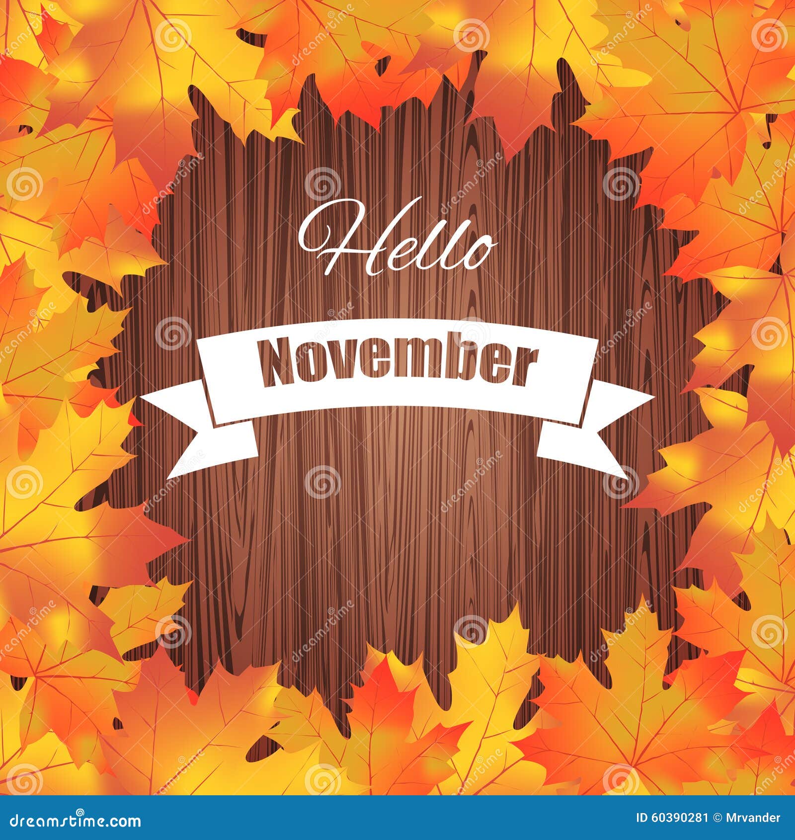 你好11月在木背景的明亮的五颜六色的秋叶向量例证 插画包括有在木背景的明亮的五颜六色的秋叶 你好11月