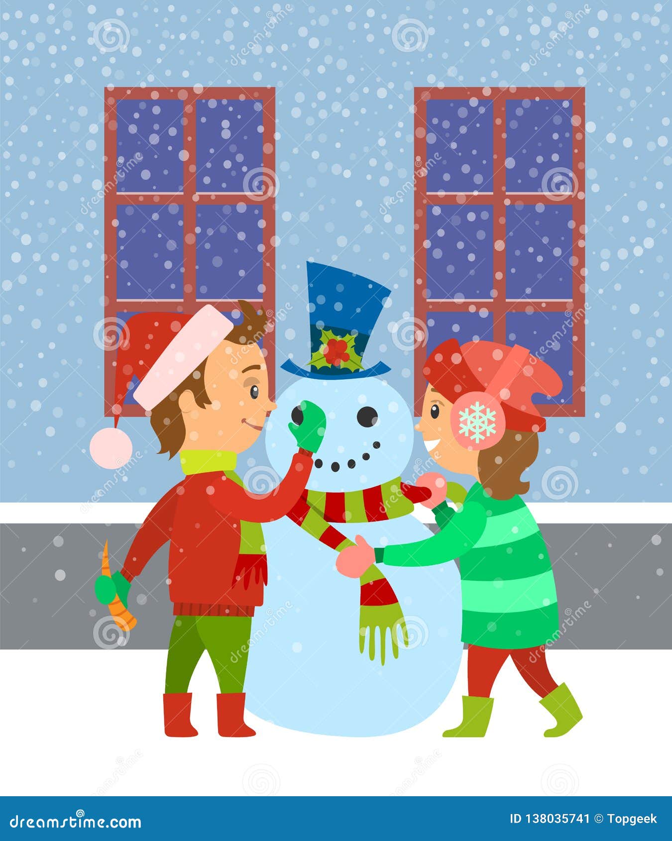 修造雪人 孩子的孩子有乐趣冬天向量例证 插画包括有