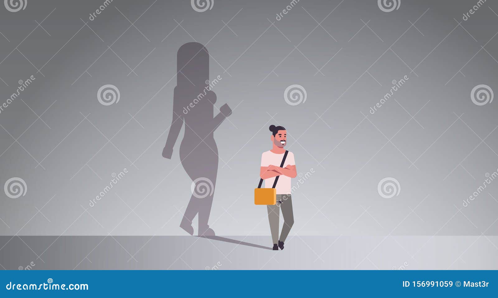 偶男梦女想梦想概念卡通人物全身站立的女友影向量例证 插画包括有
