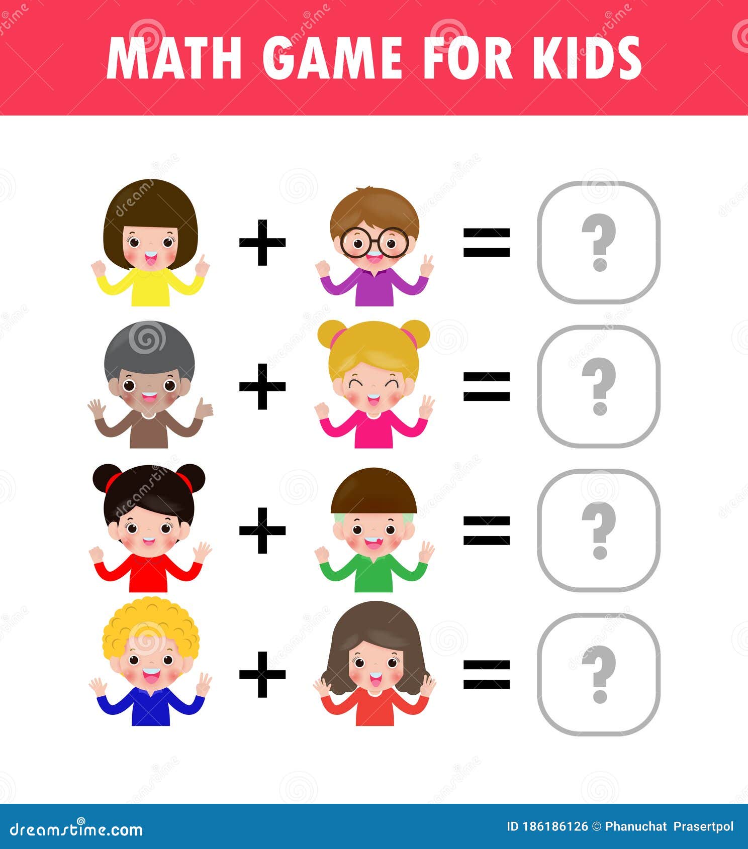 儿童数学教育游戏数学加法减法拼图孩子向量例证 插画包括有培训 图象 逗人喜爱 计算 手指