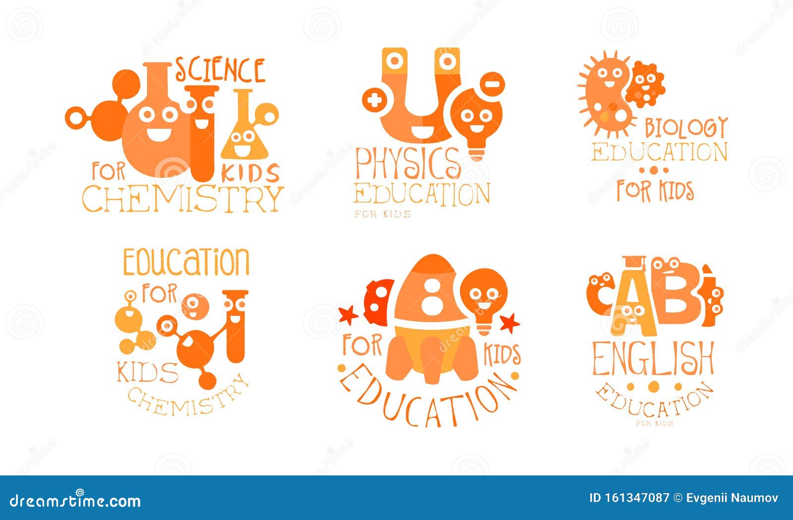 儿童科学教育标志模板集 化学 物理 生物学 英语标签矢量图向量例证 插画包括有登广告者做广告 业余爱好