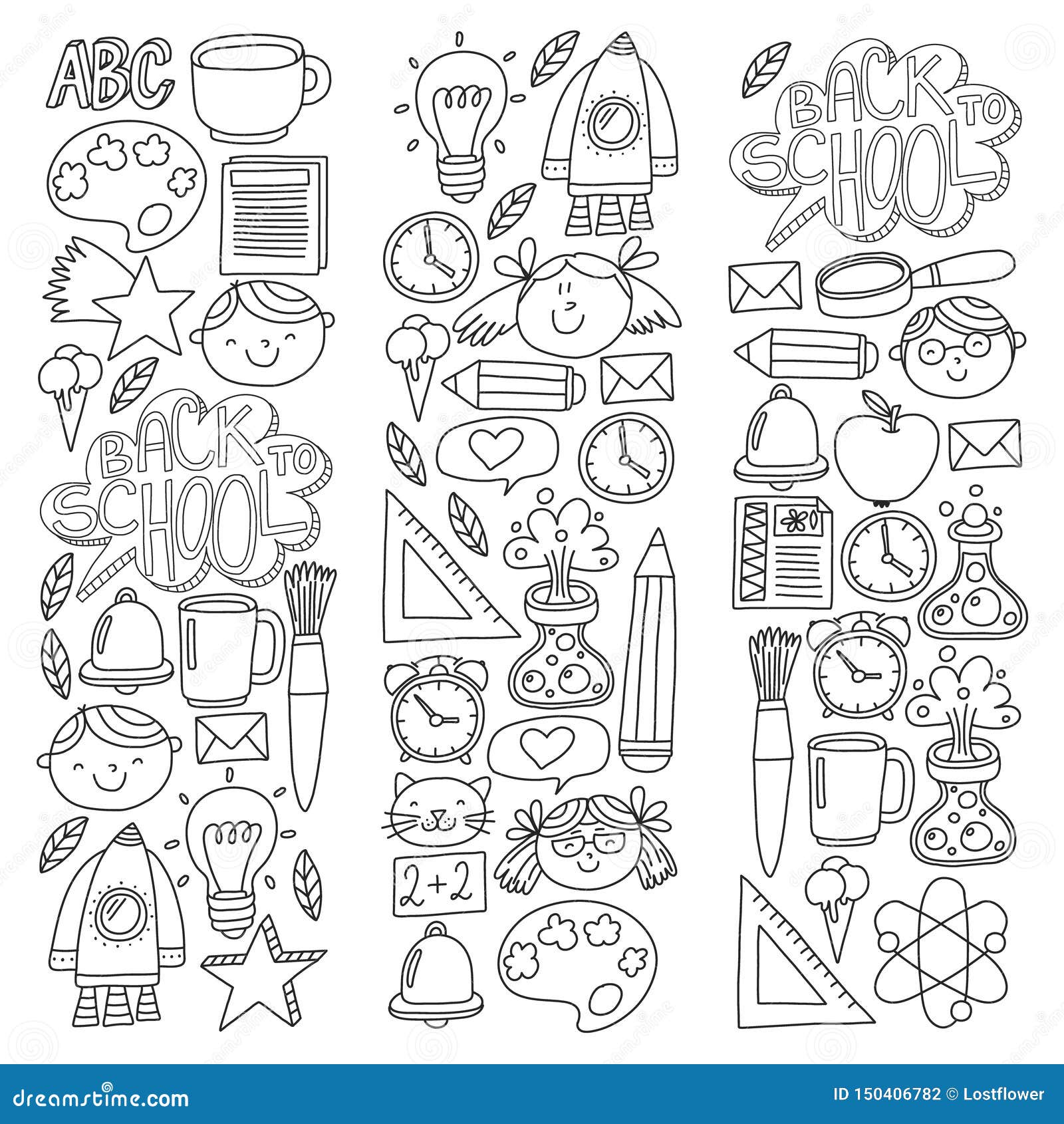 具有小学生学校图标的向量模式孩子们学习化学 创造力 数学 物理 代数 库存照片 图片包括有绘画 图标